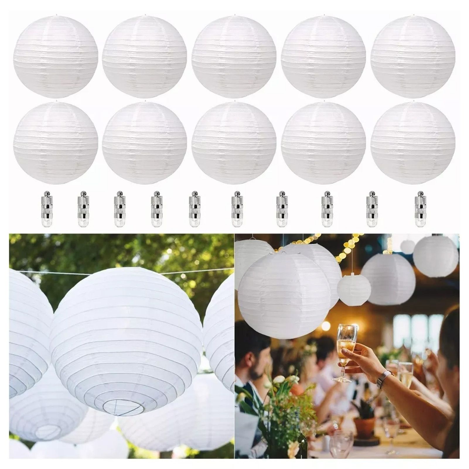 Chinese White Paper Lantern Decorative Round Paper Lanterns with 10 LED Lights view 5