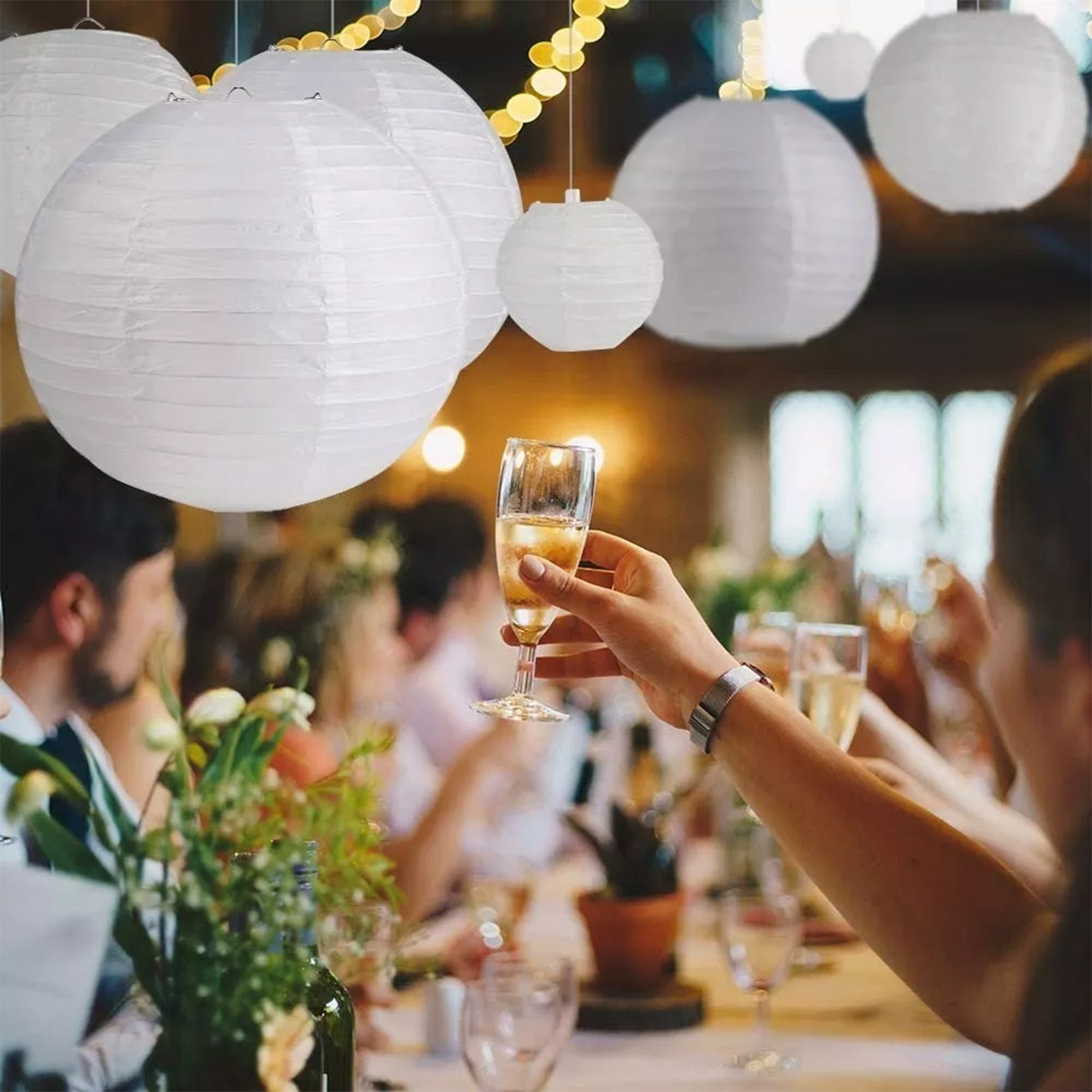 Chinese White Paper Lantern Decorative Round Paper Lanterns with 10 LED Lights view 6