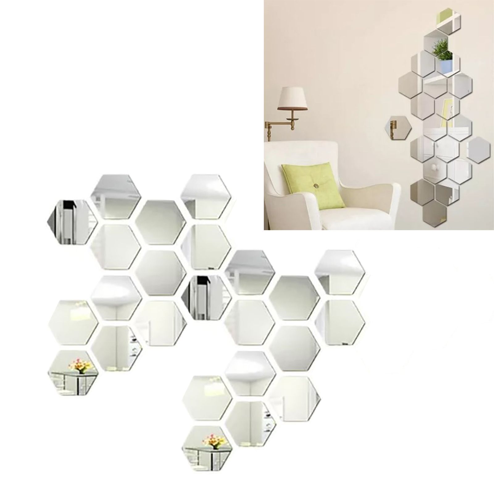 24PCS Hexagon Mirror Wall Stickers Acrylic Sticker Decoration for Home Living view 5