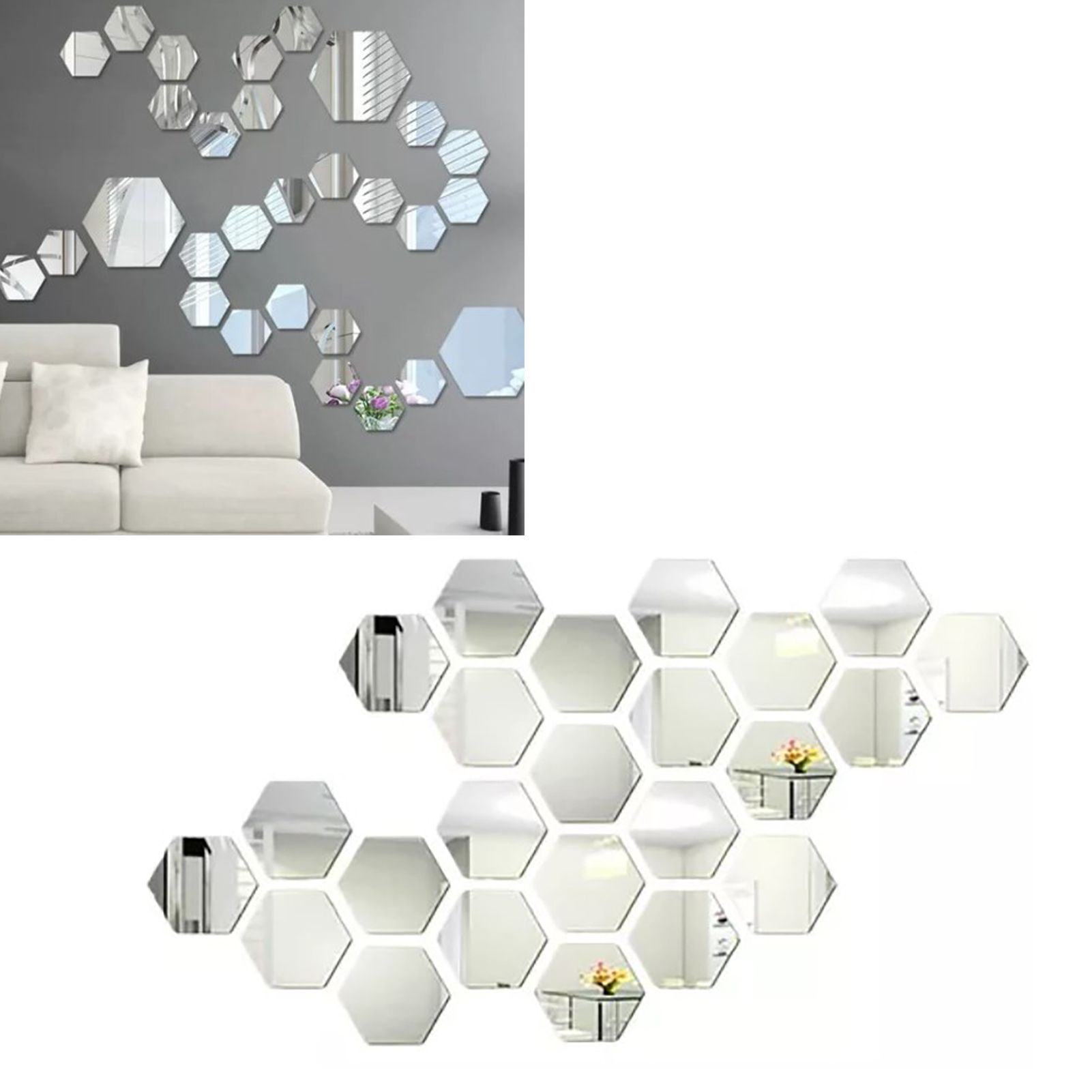 24PCS Hexagon Mirror Wall Stickers Acrylic Sticker Decoration for Home Living view 6