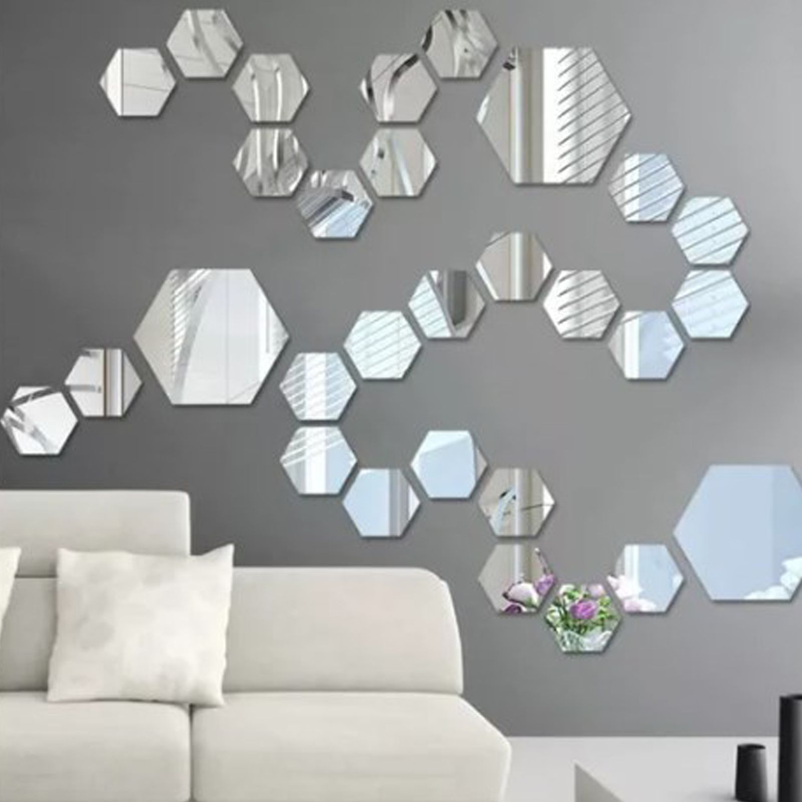 24PCS Hexagon Mirror Wall Stickers Acrylic Sticker Decoration for Home Living view 9