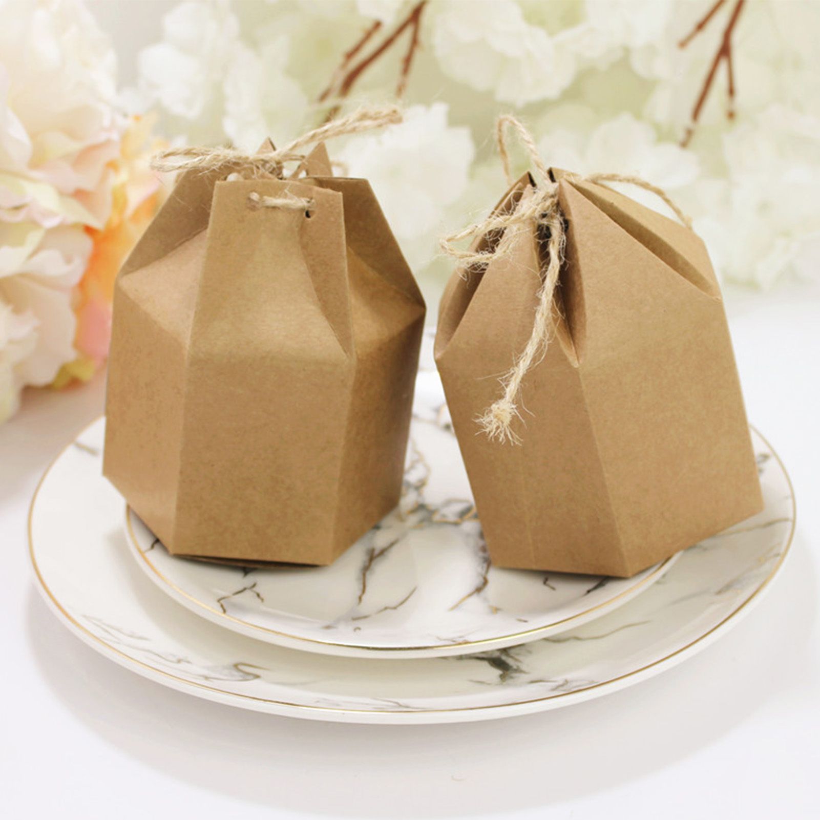 50Pcs Hexagonal Candy Treat Box Exquisite Gift Packaging Box for Wedding view 3