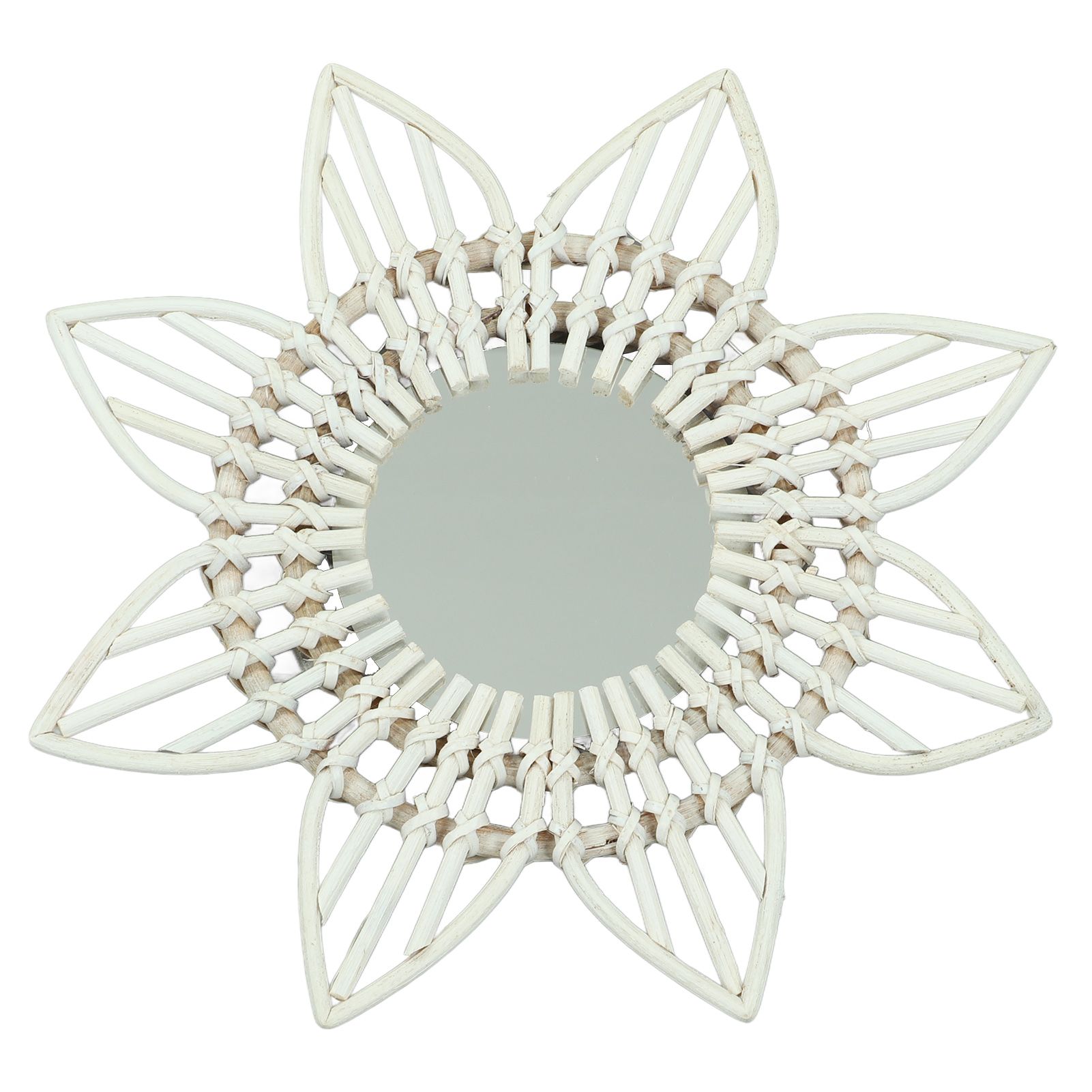 Rattan Wall Mirror White Flower Shape Rustic Vintage High Polished Glass — image 1