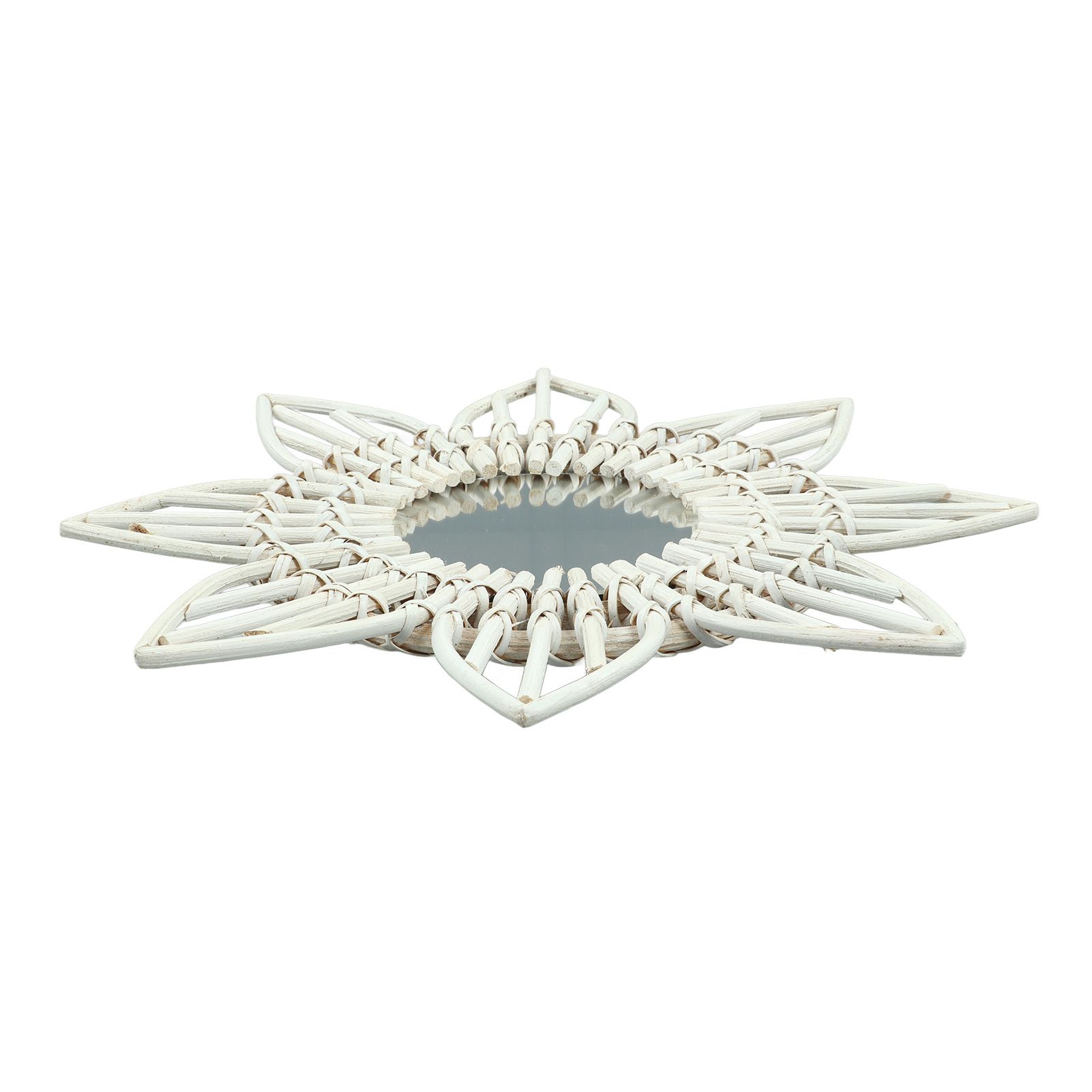 Rattan Wall Mirror White Flower Shape Rustic Vintage High Polished Glass view 2