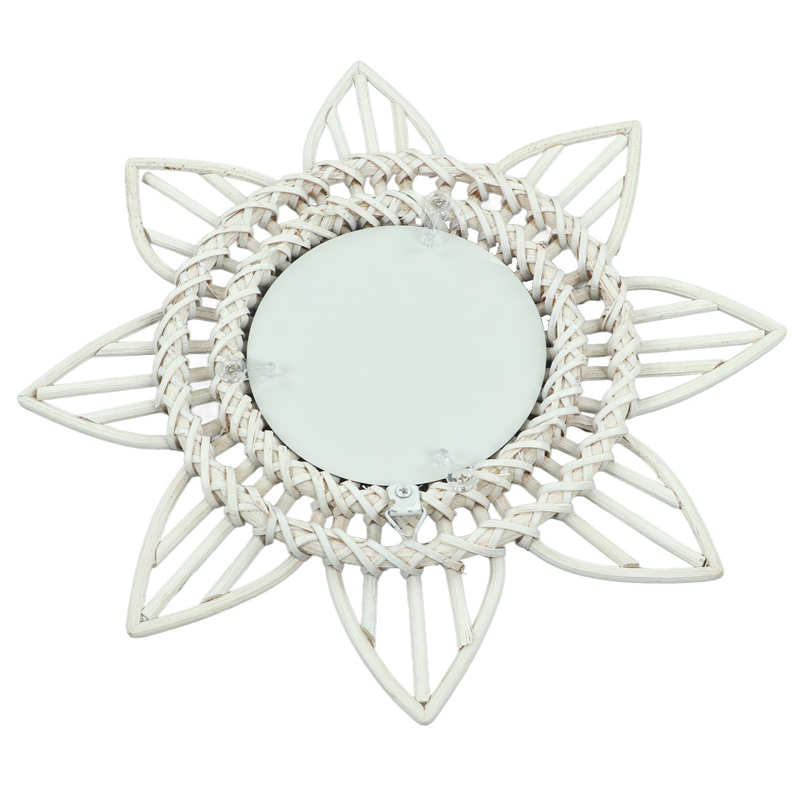 Rattan Wall Mirror White Flower Shape Rustic Vintage High Polished Glass view 5