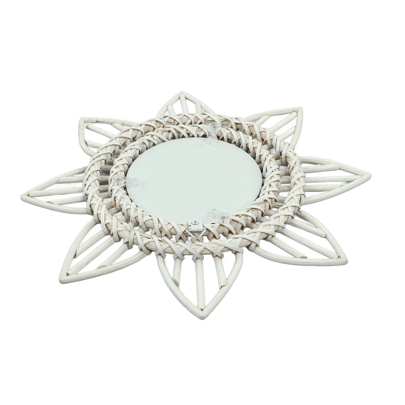 Rattan Wall Mirror White Flower Shape Rustic Vintage High Polished Glass view 6