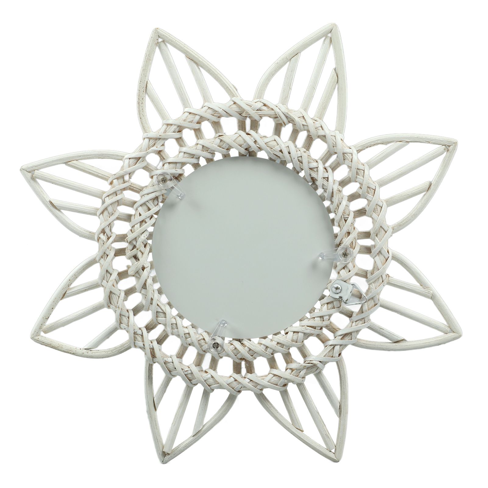 Rattan Wall Mirror White Flower Shape Rustic Vintage High Polished Glass view 7
