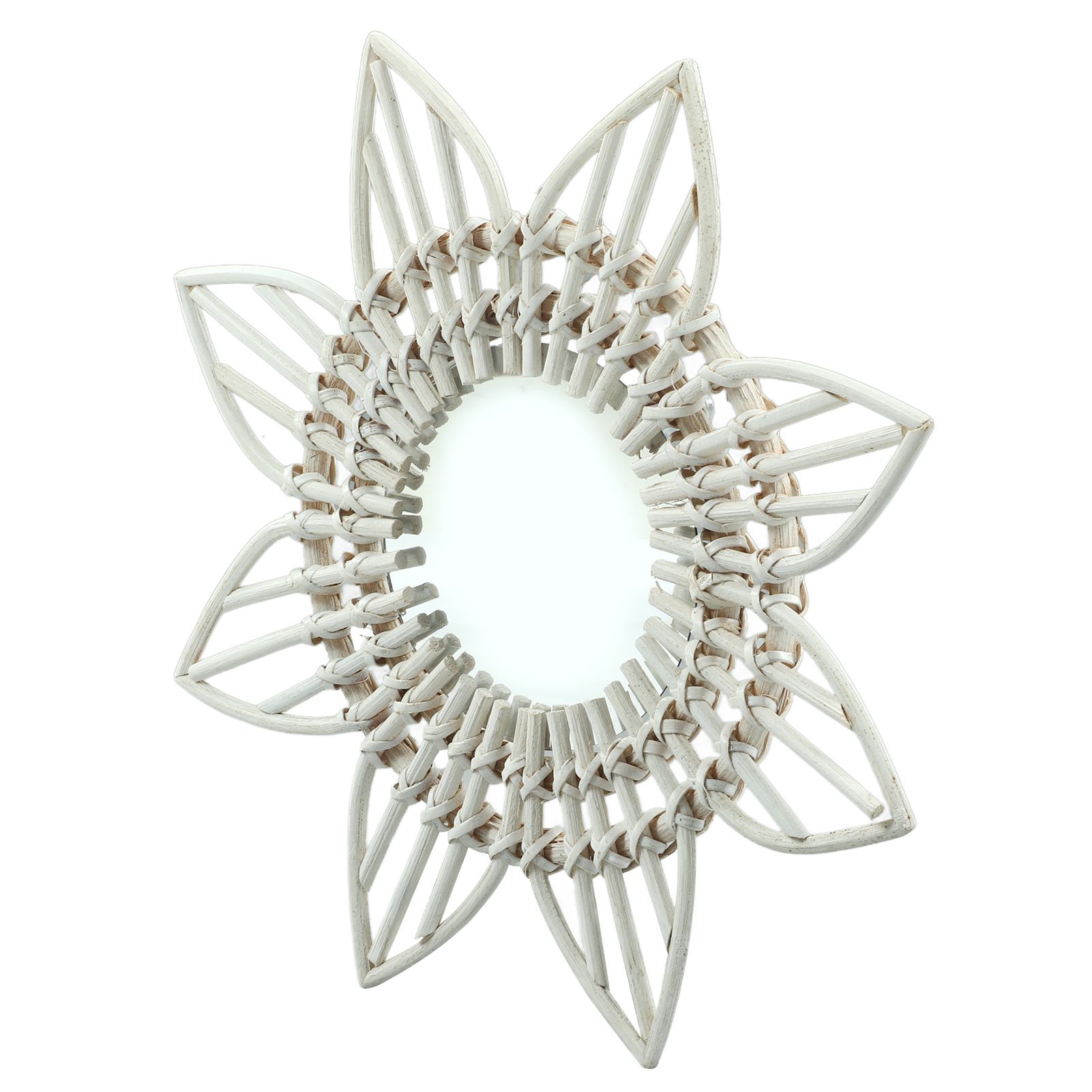 Rattan Wall Mirror White Flower Shape Rustic Vintage High Polished Glass view 8