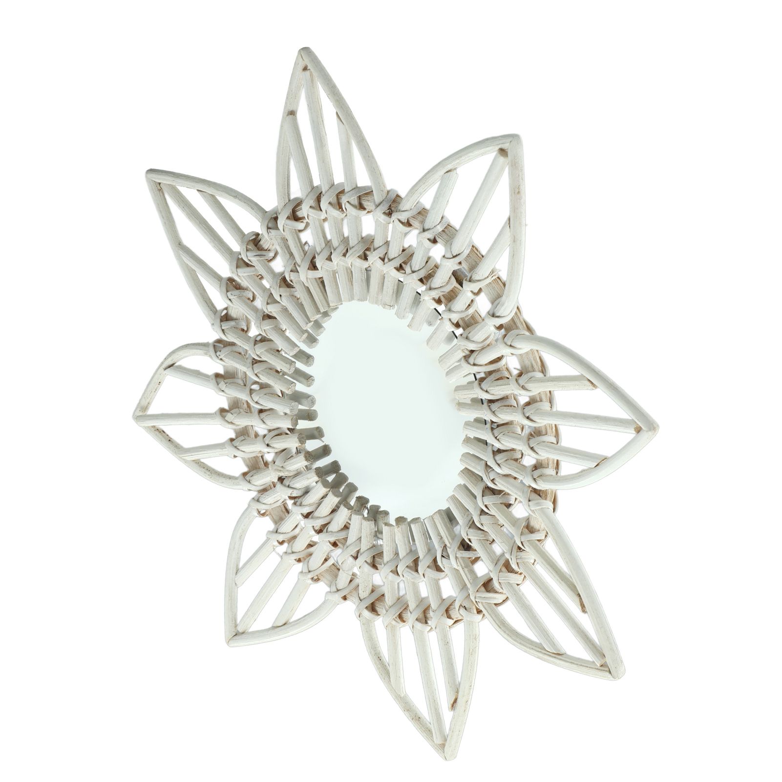 Rattan Wall Mirror White Flower Shape Rustic Vintage High Polished Glass view 9