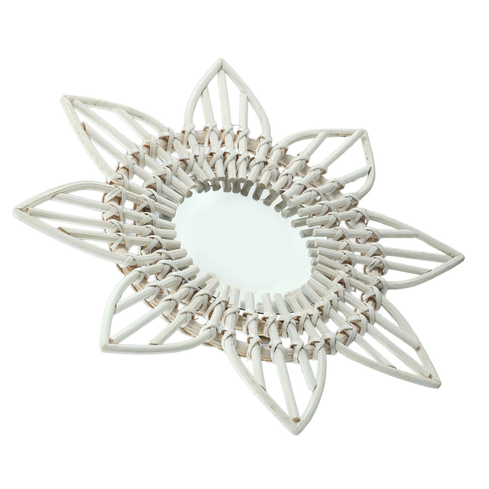 Rattan Wall Mirror White Flower Shape Rustic Vintage High Polished Glass view 10