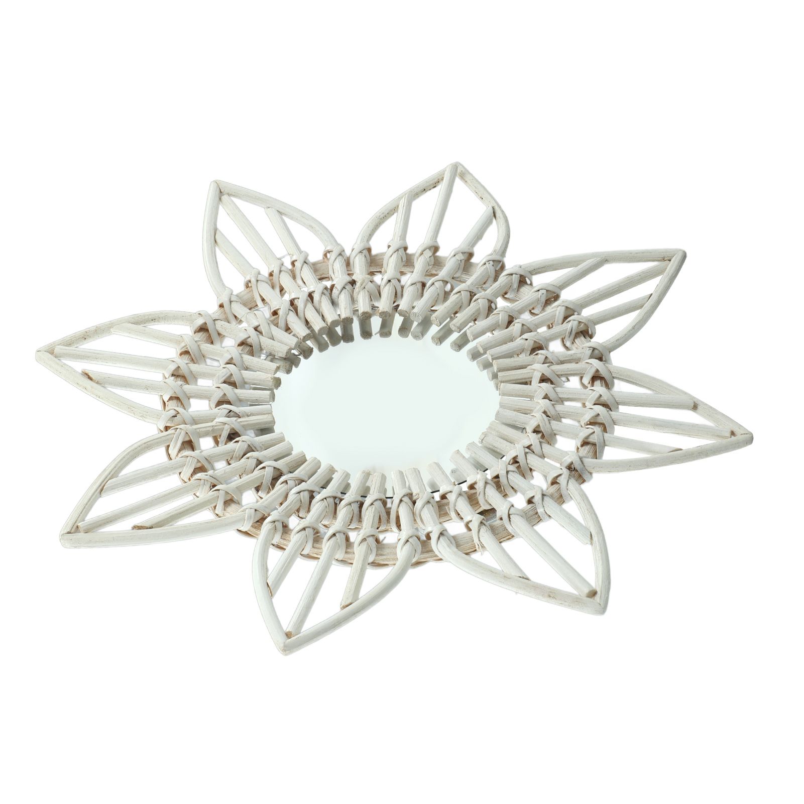 Rattan Wall Mirror White Flower Shape Rustic Vintage High Polished Glass view 11