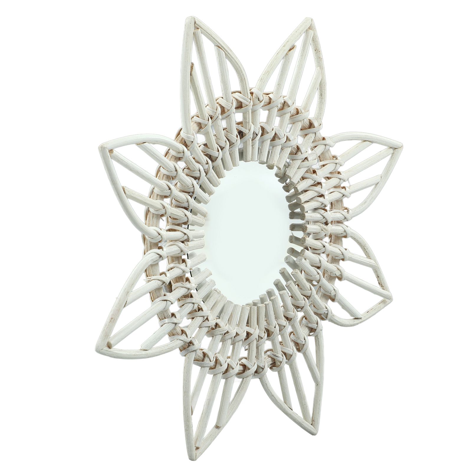 Rattan Wall Mirror White Flower Shape Rustic Vintage High Polished Glass view 12