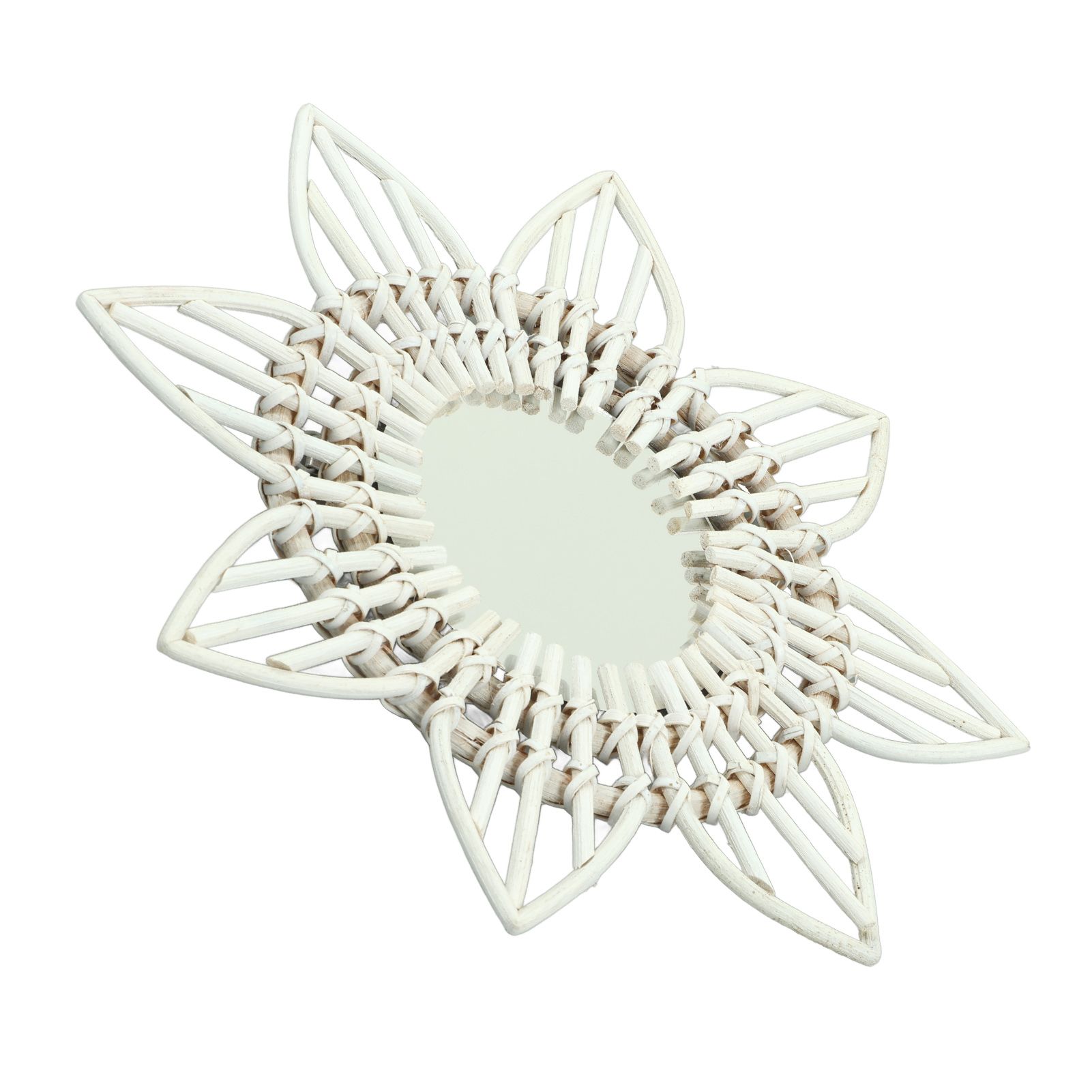 Rattan Wall Mirror White Flower Shape Rustic Vintage High Polished Glass view 14