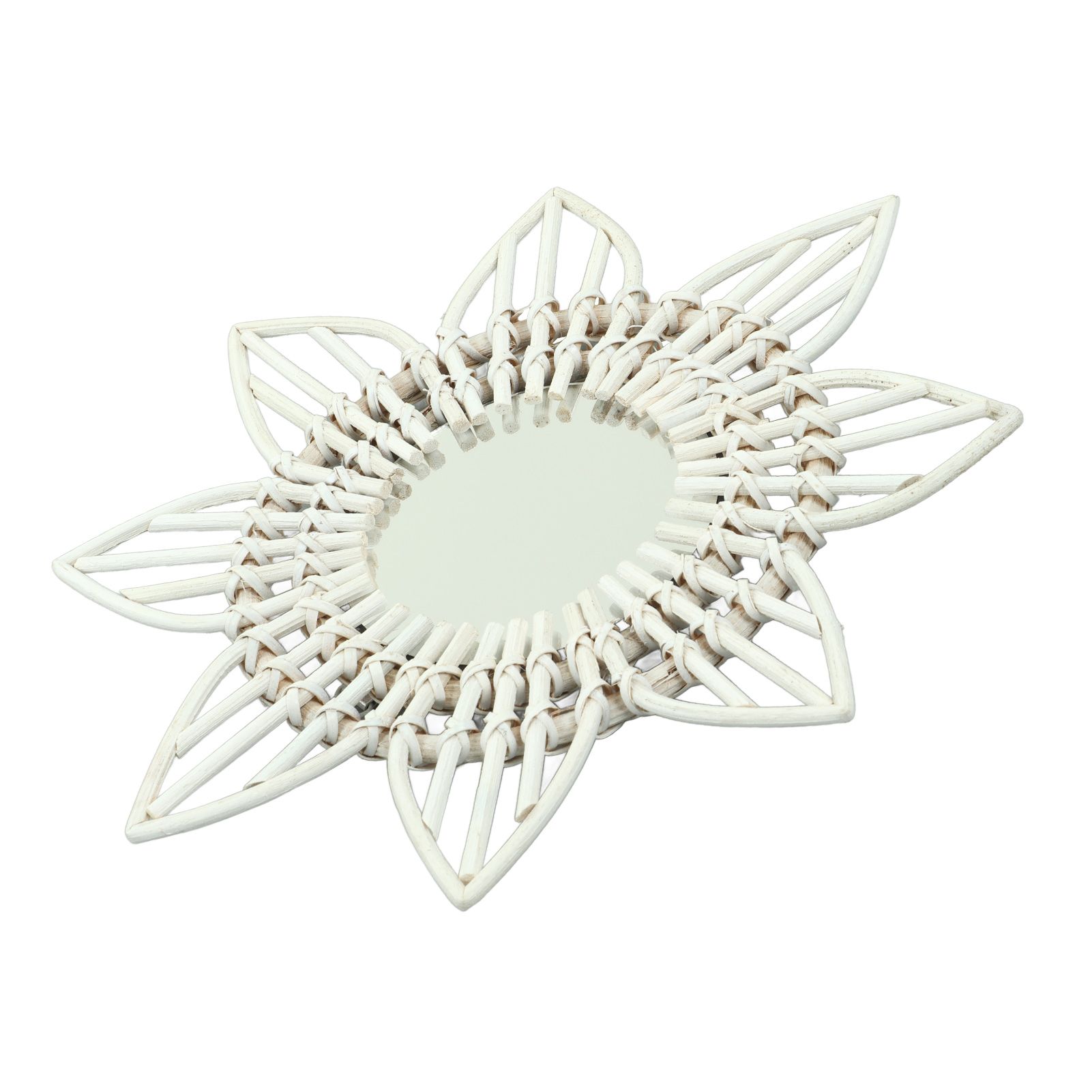 Rattan Wall Mirror White Flower Shape Rustic Vintage High Polished Glass view 15