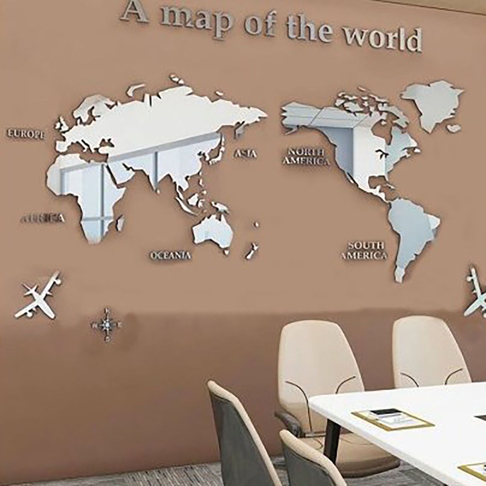 Acrylic Wall Stickers 3D World Map Wall Mirror Sticker for Office Study Living view 2
