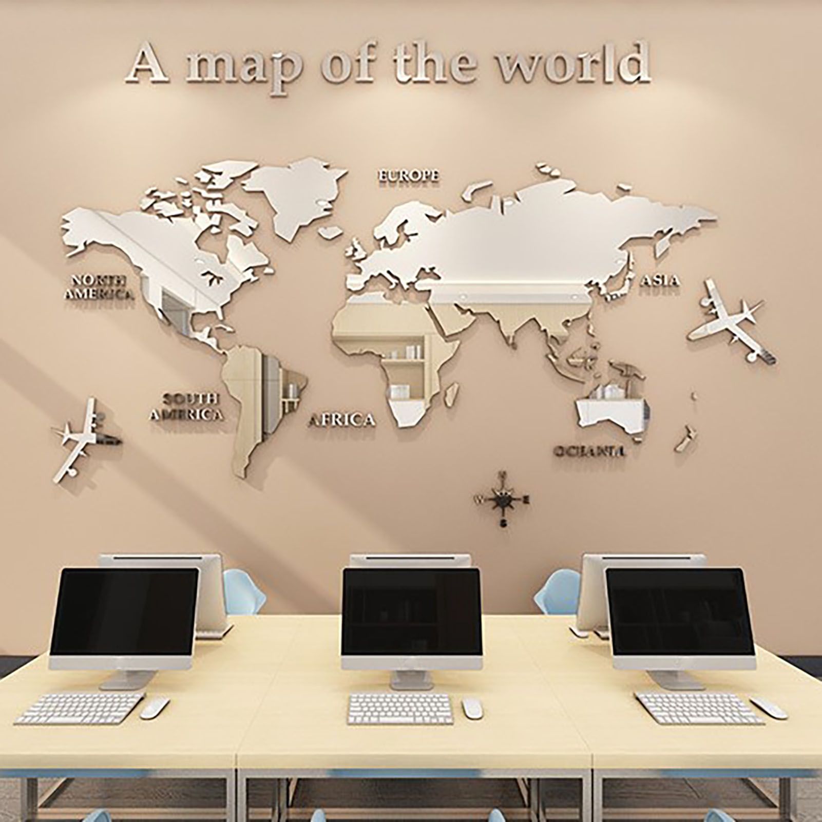Acrylic Wall Stickers 3D World Map Wall Mirror Sticker for Office Study Living view 4