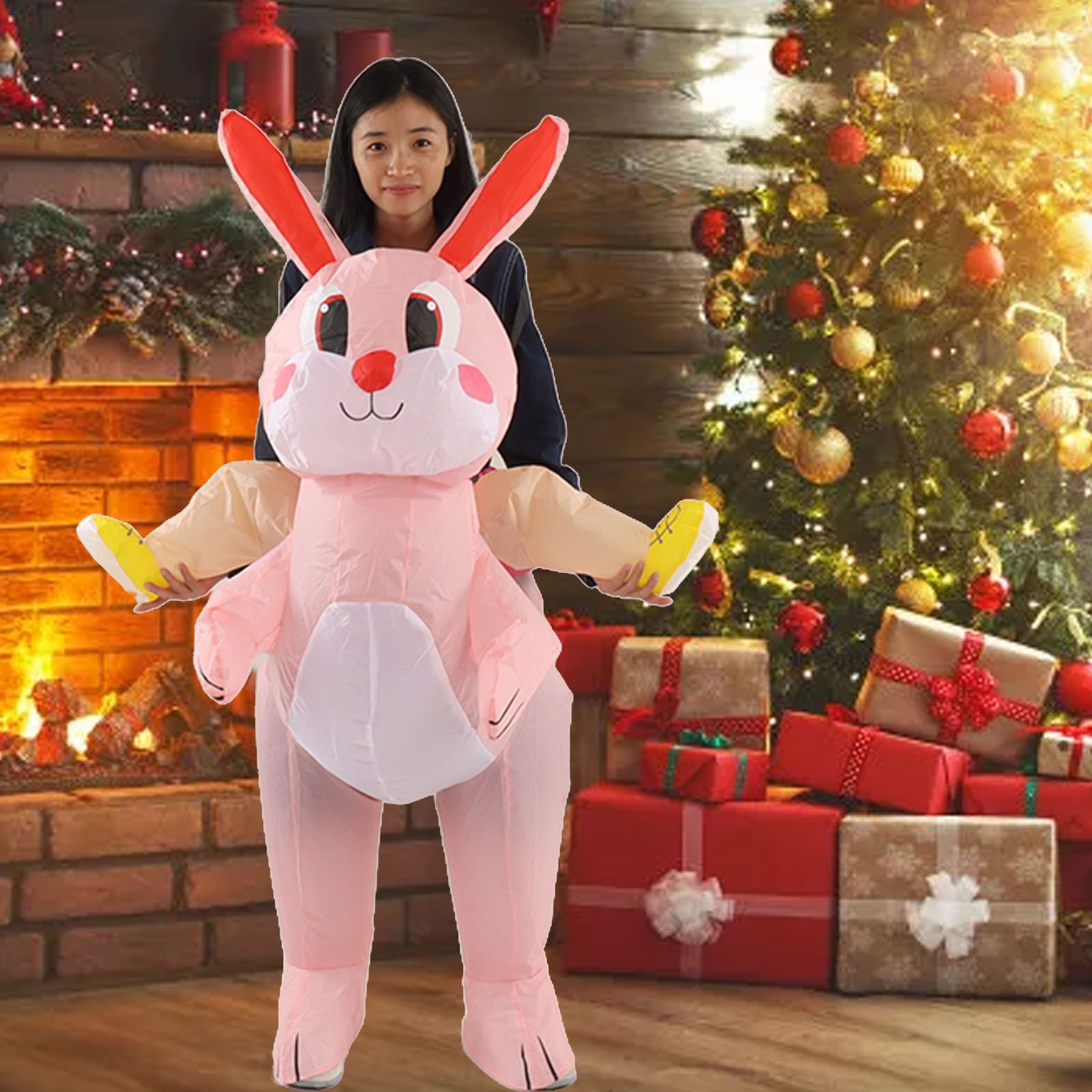 Easter Bunny Inflatable Costume Cute Festive Blow Up Riding Rabbit for Boys view 11