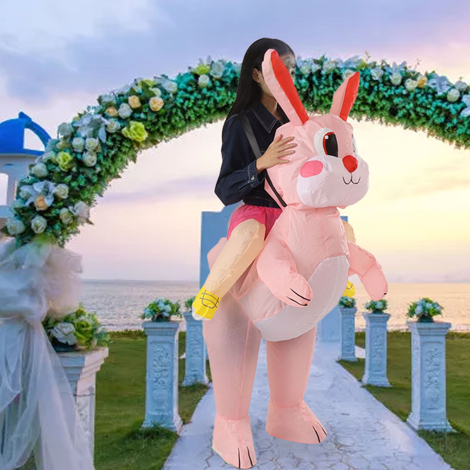 Easter Bunny Inflatable Costume Cute Festive Blow Up Riding Rabbit for Boys view 12