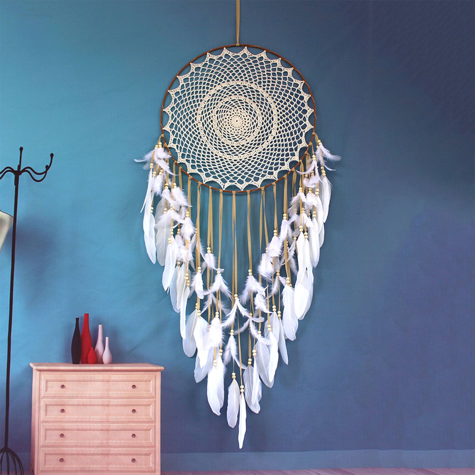 Beige Feather Wind Chimes Vintage Decorative Beautiful Robust Hand Crafted view 5