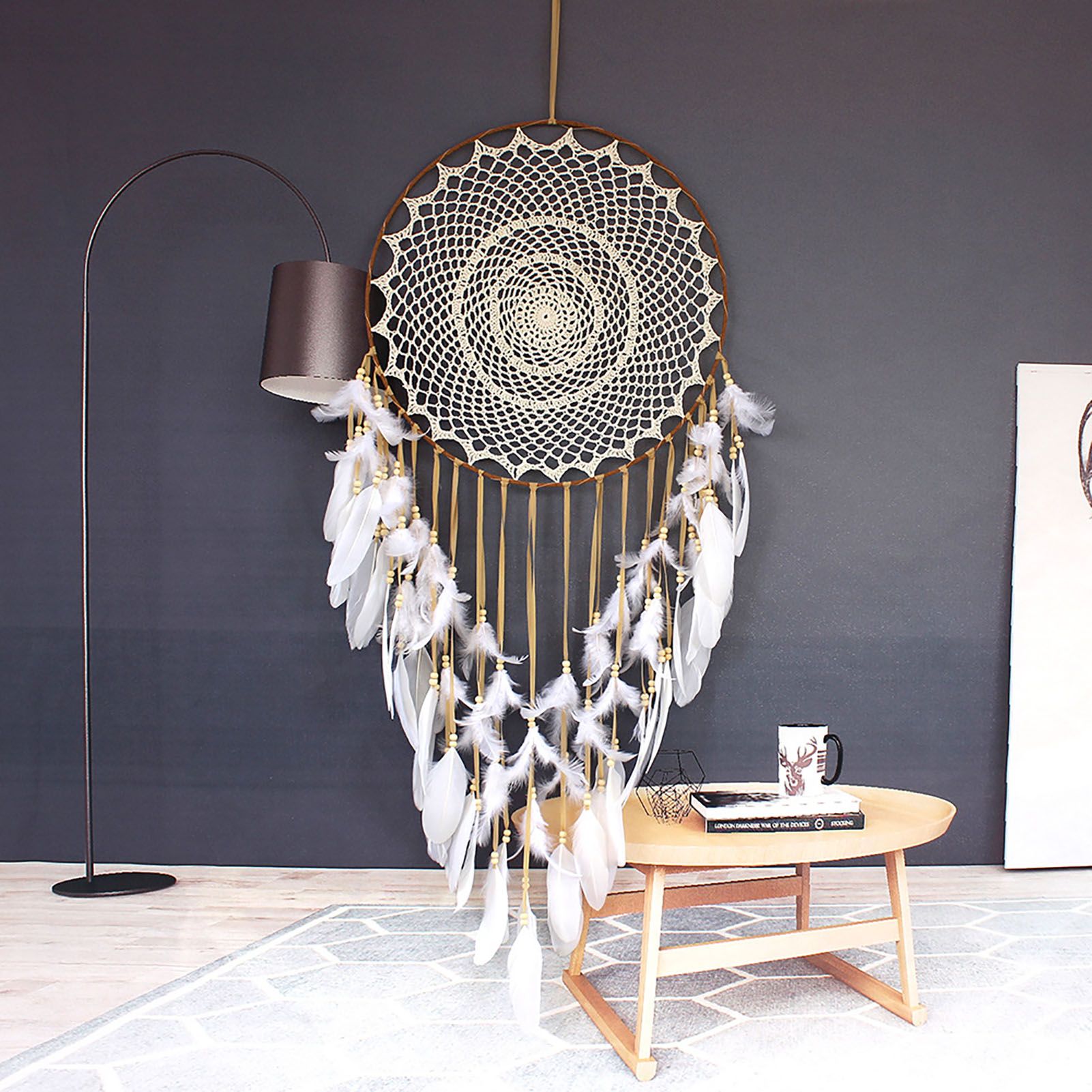 Beige Feather Wind Chimes Vintage Decorative Beautiful Robust Hand Crafted view 6