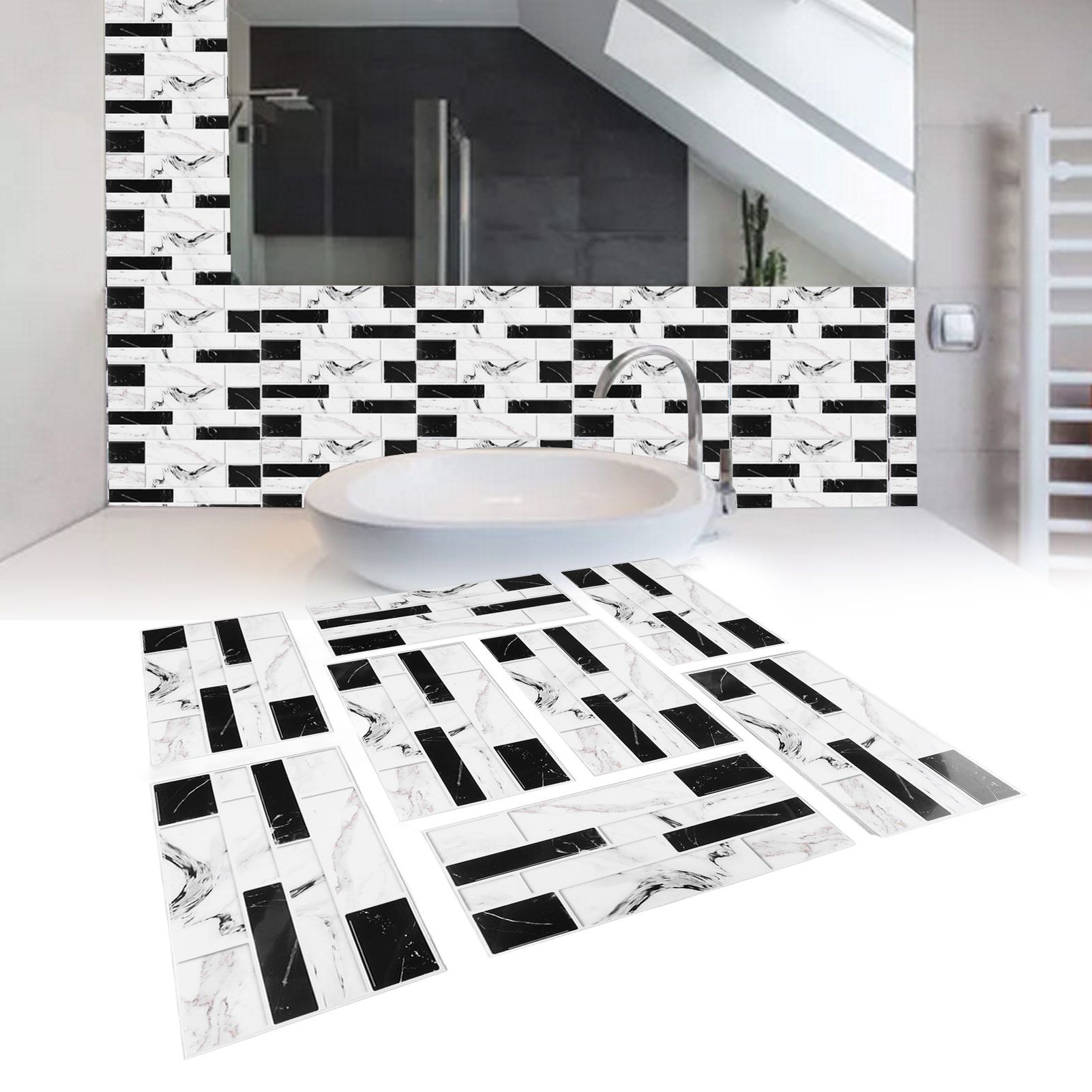 27PCS Kitchen Wallpaper Tile Self Adhesive PVC Wear Resistant White Black Faux view 11