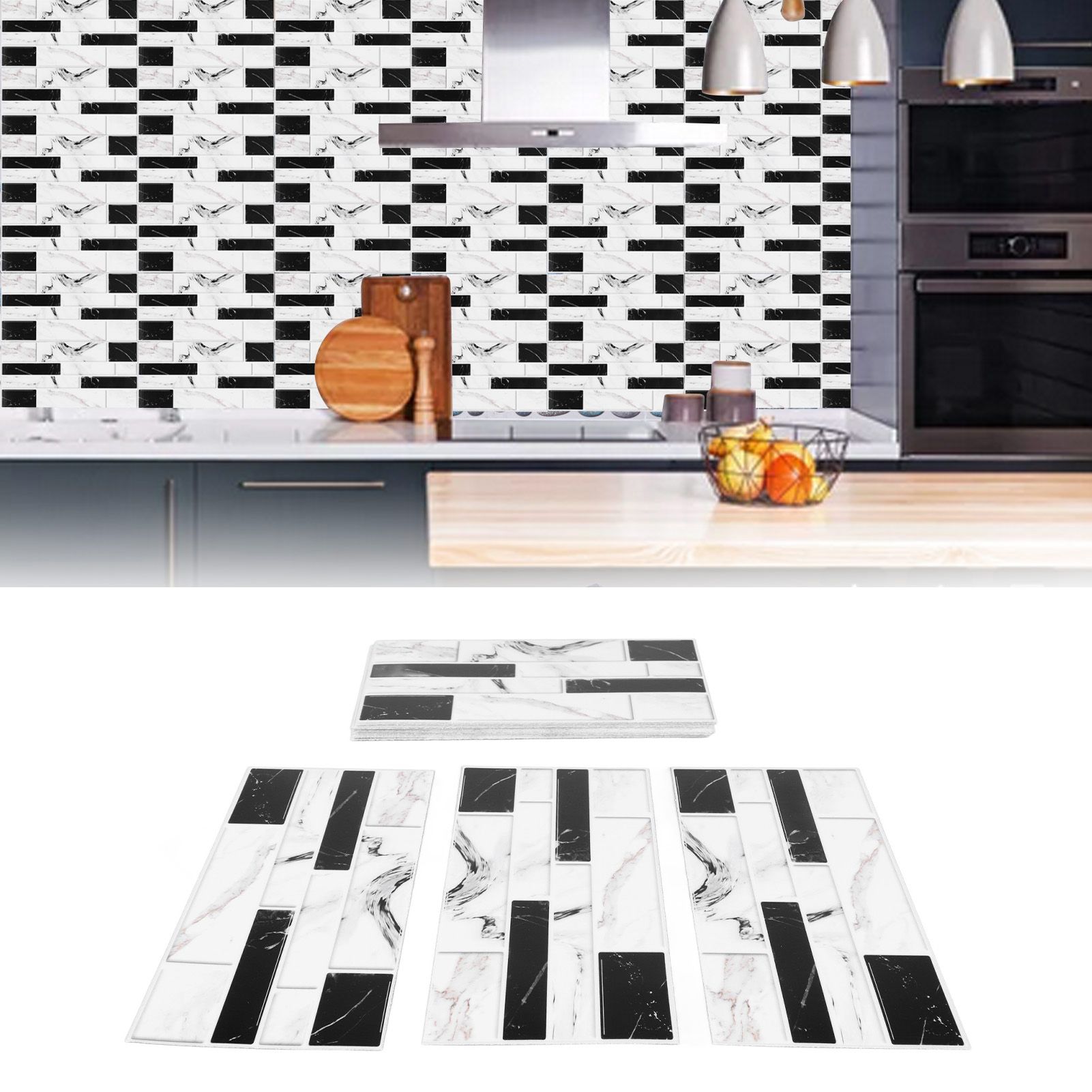 27PCS Kitchen Wallpaper Tile Self Adhesive PVC Wear Resistant White Black Faux view 12