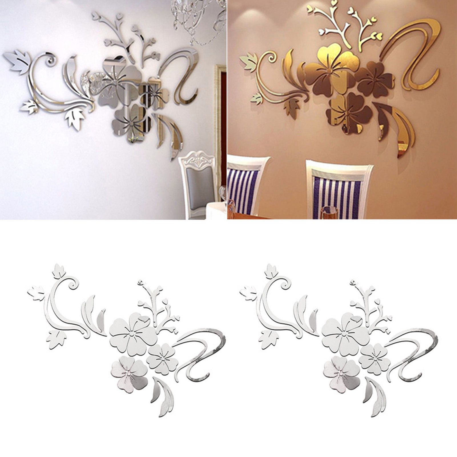 2 Sets 3D Acrylic Mirror Wall Stickers Innovative Flower Rattan Mirror Wall view 11