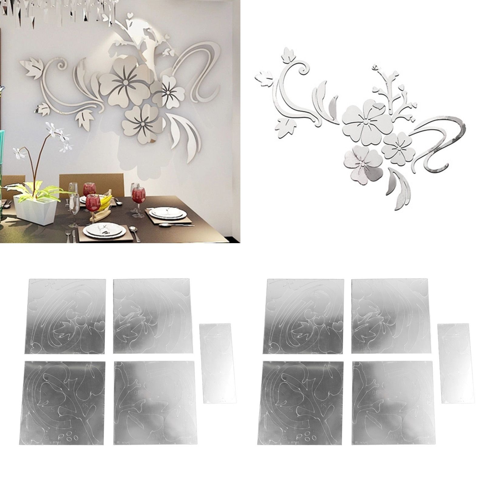 2 Sets 3D Acrylic Mirror Wall Stickers Innovative Flower Rattan Mirror Wall view 12
