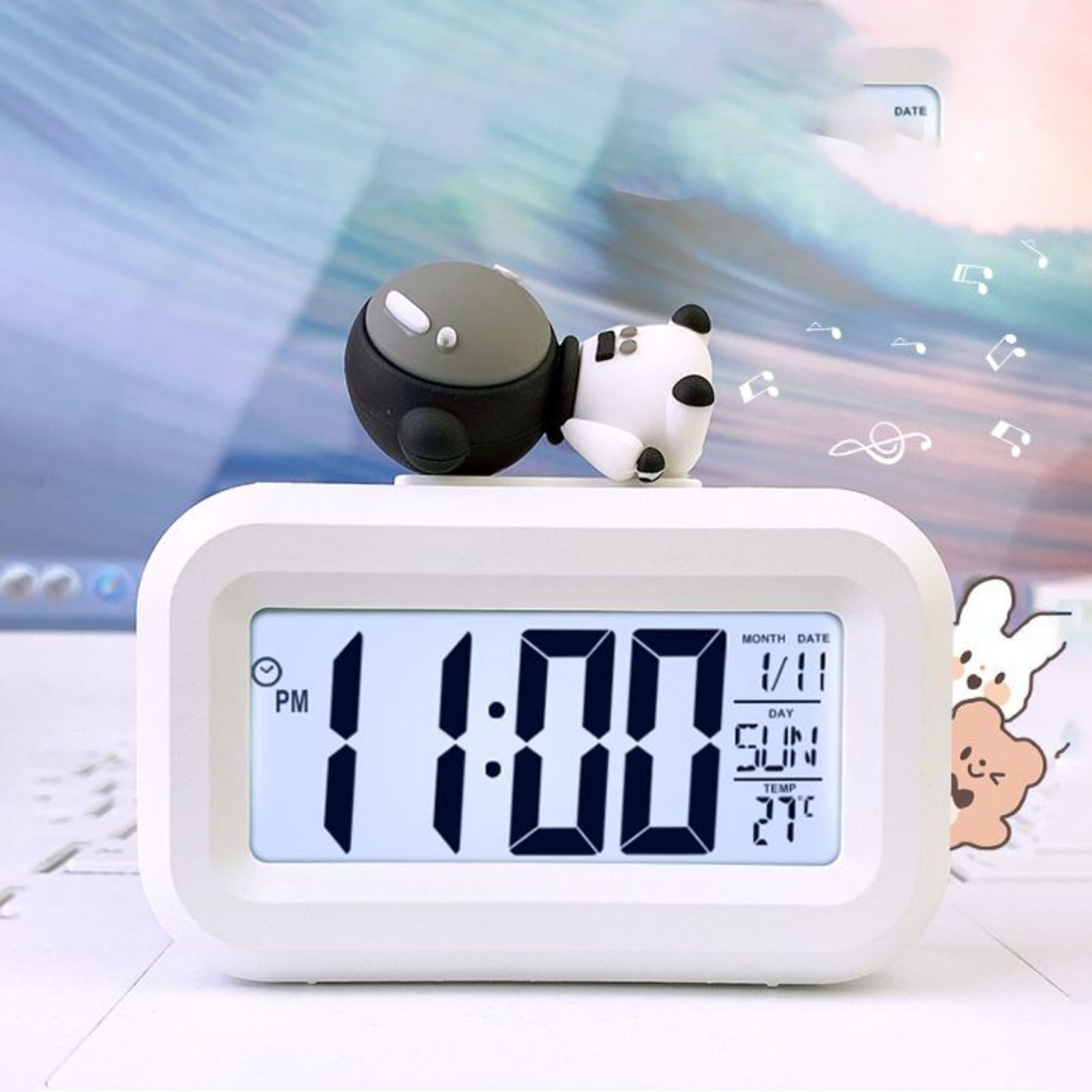 Electronic Clock Cute Cartoon LED Screen Desktop Electronic Alarm Data Time view 5