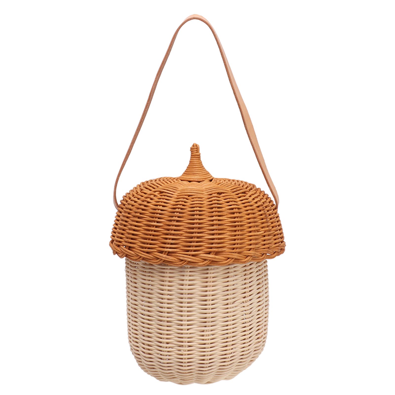 Kids Rattan Storage Basket Hand Woven Decorative Acorn Shaped Basket Bag for