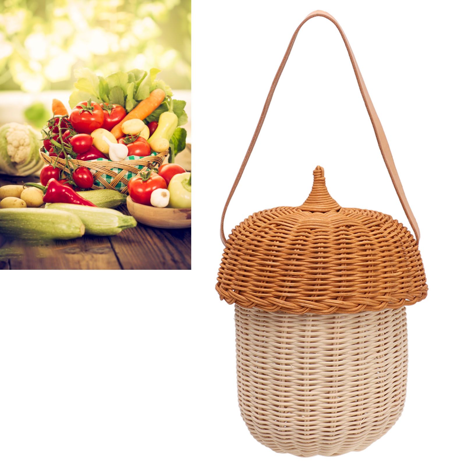 Kids Rattan Storage Basket Hand Woven Decorative Acorn Shaped Basket Bag for view 11
