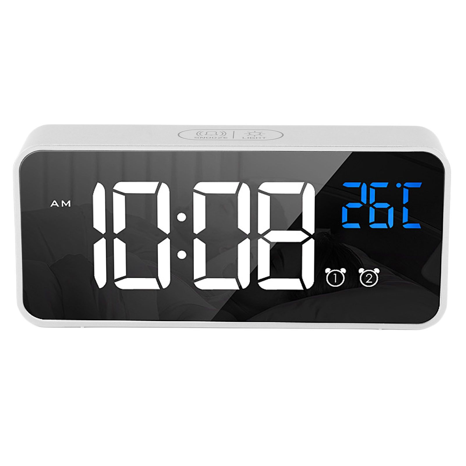 Mirror LED Alarm Clock Two Sets of Alarm Rechargeable Voice Activated Digital view 4
