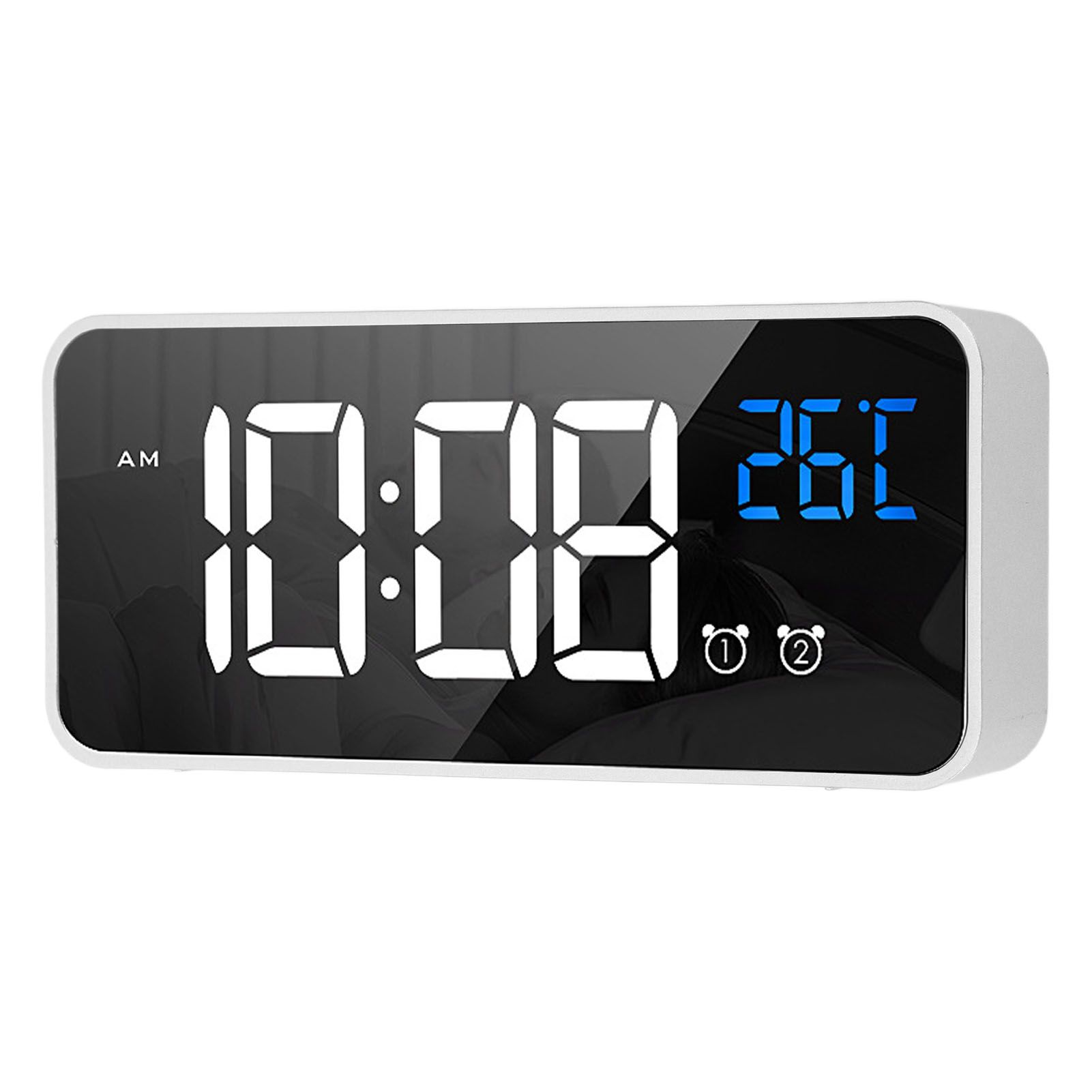 Mirror LED Alarm Clock Two Sets of Alarm Rechargeable Voice Activated Digital view 5