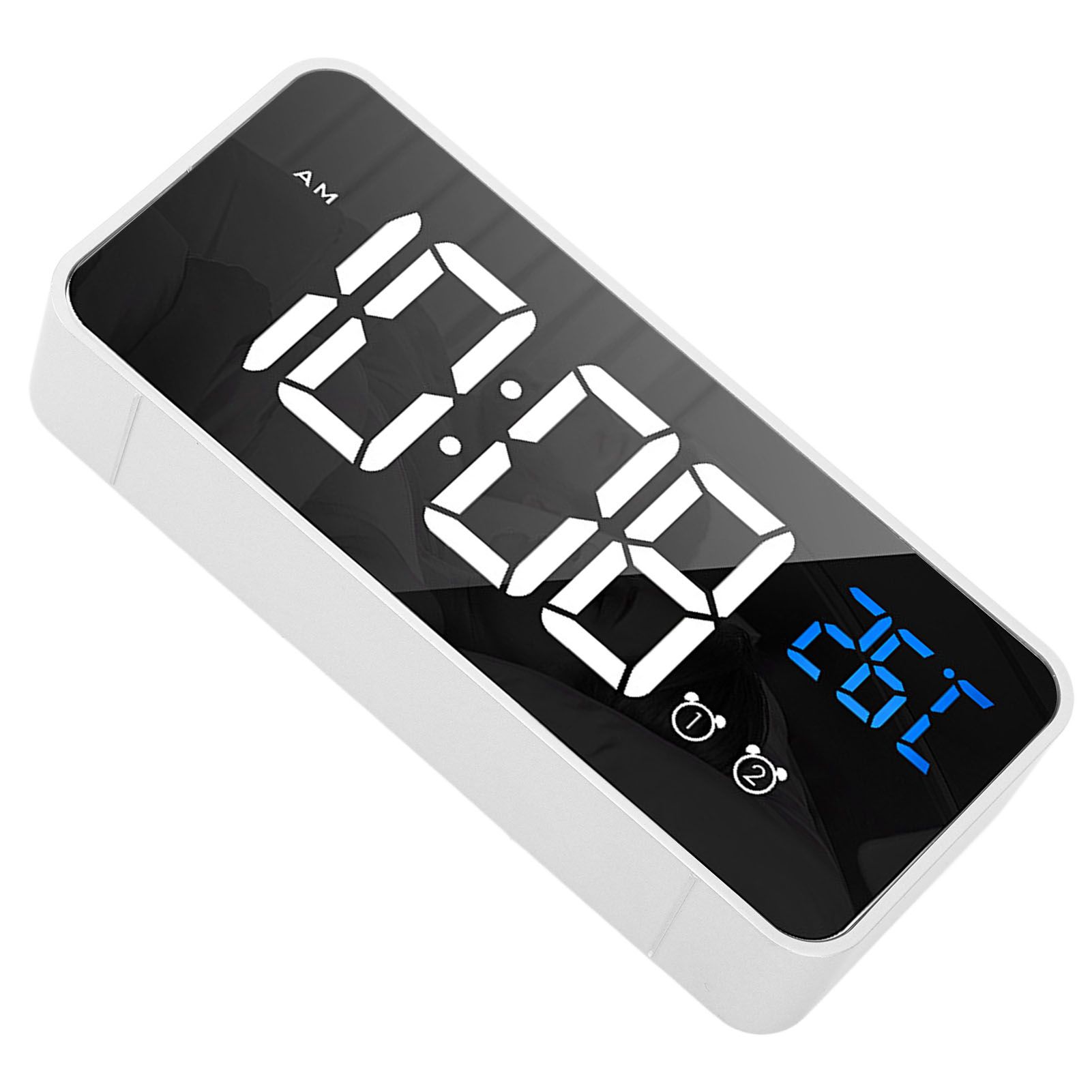 Mirror LED Alarm Clock Two Sets of Alarm Rechargeable Voice Activated Digital view 7
