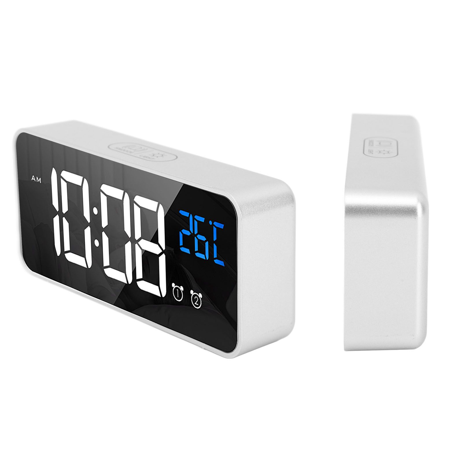 Mirror LED Alarm Clock Two Sets of Alarm Rechargeable Voice Activated Digital view 10
