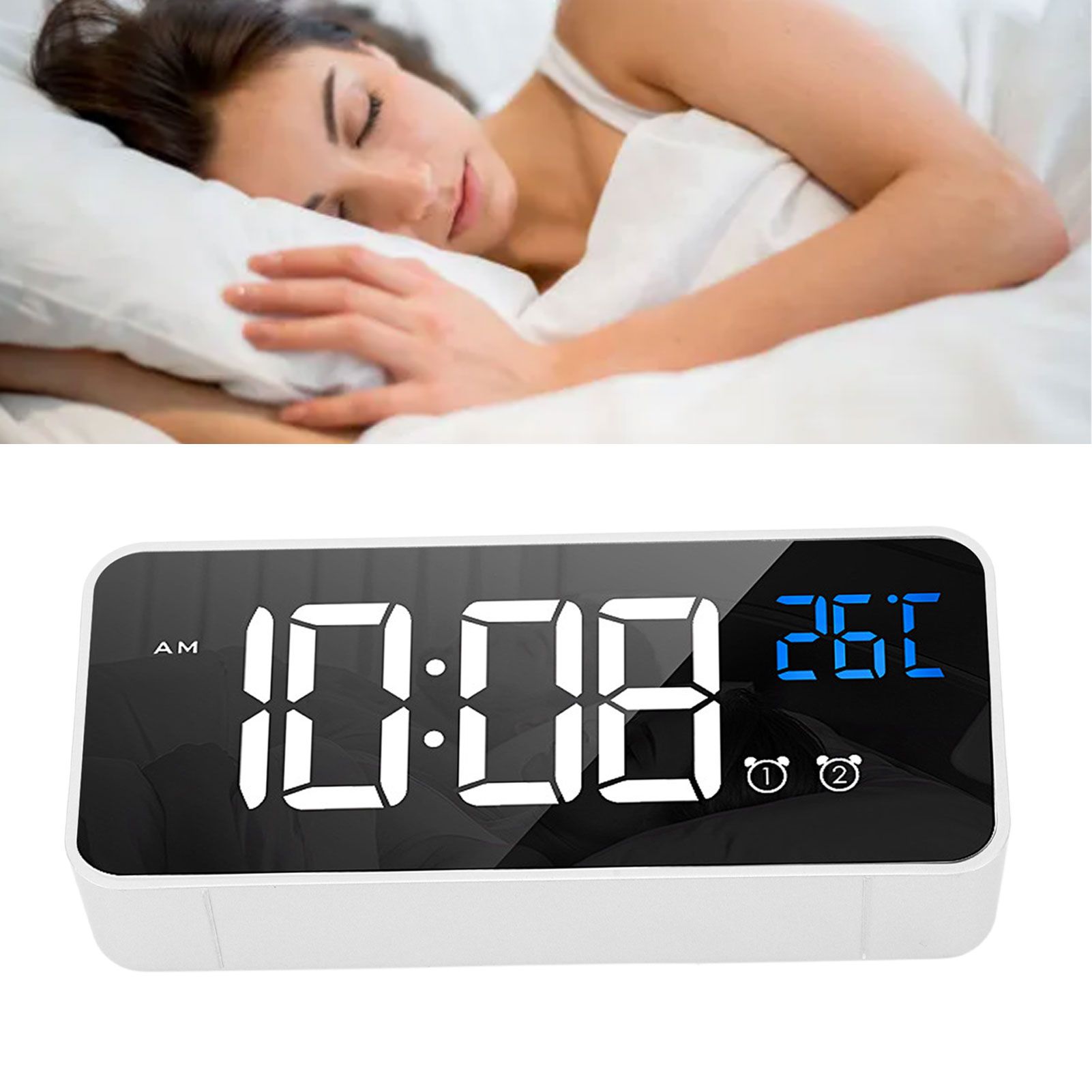 Mirror LED Alarm Clock Two Sets of Alarm Rechargeable Voice Activated Digital view 11