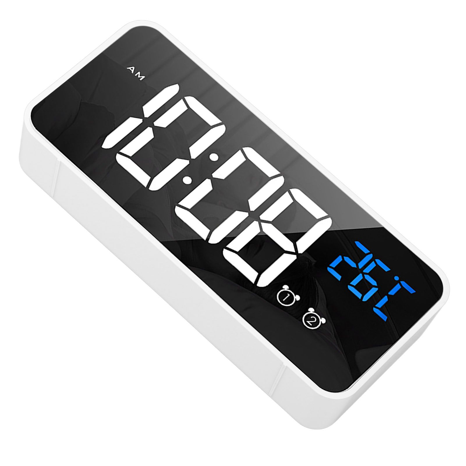 Mirror LED Alarm Clock Two Sets of Alarm Rechargeable Voice Activated Digital view 2