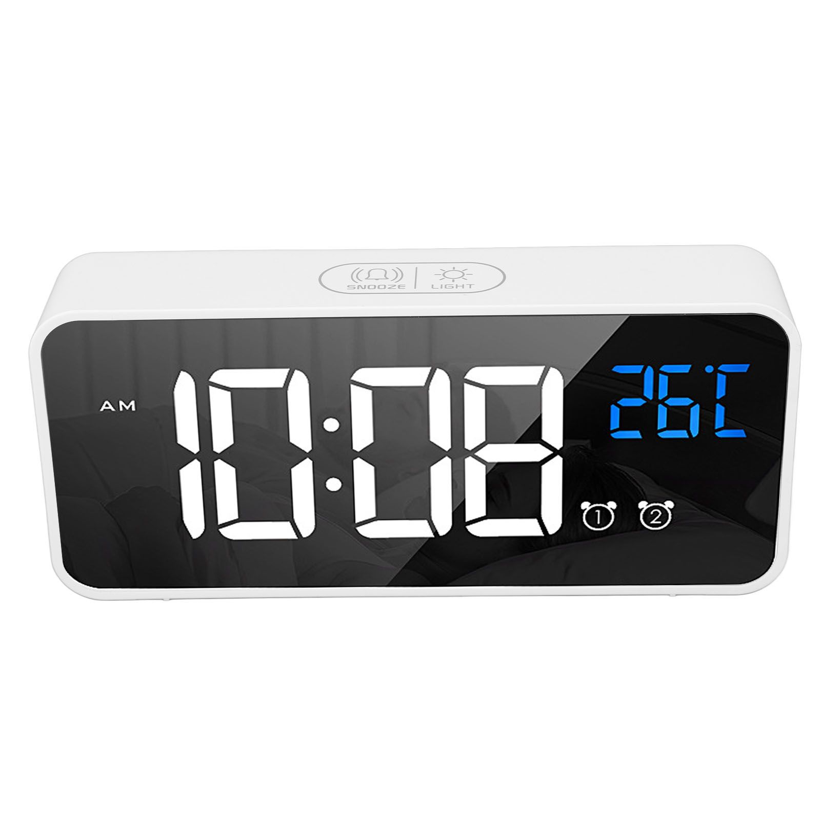 Mirror LED Alarm Clock Two Sets of Alarm Rechargeable Voice Activated Digital view 3