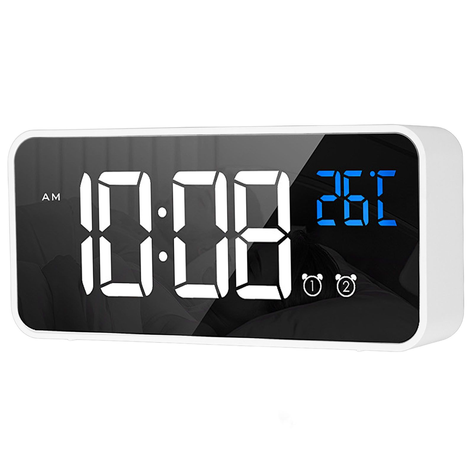 Mirror LED Alarm Clock Two Sets of Alarm Rechargeable Voice Activated Digital view 5