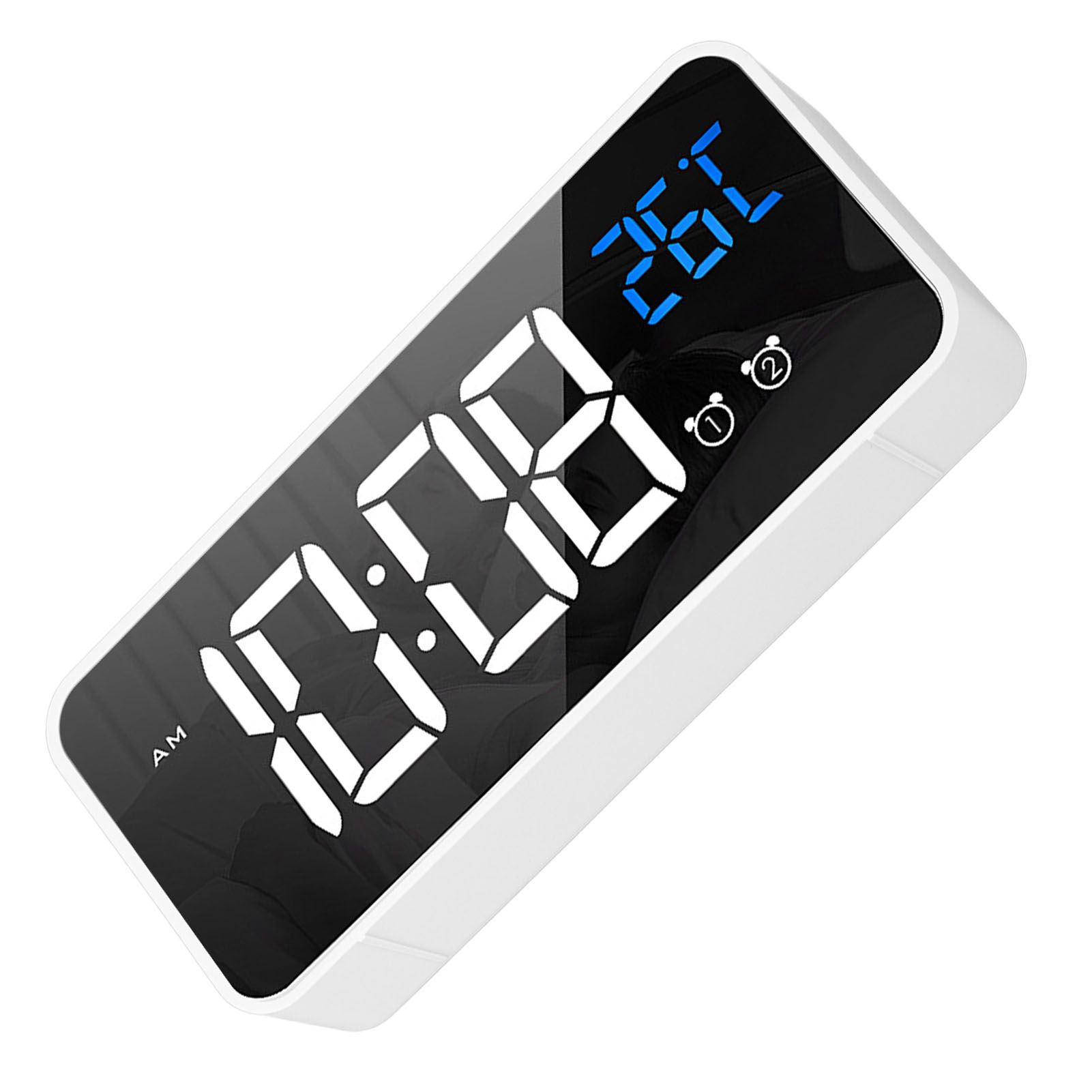 Mirror LED Alarm Clock Two Sets of Alarm Rechargeable Voice Activated Digital view 7
