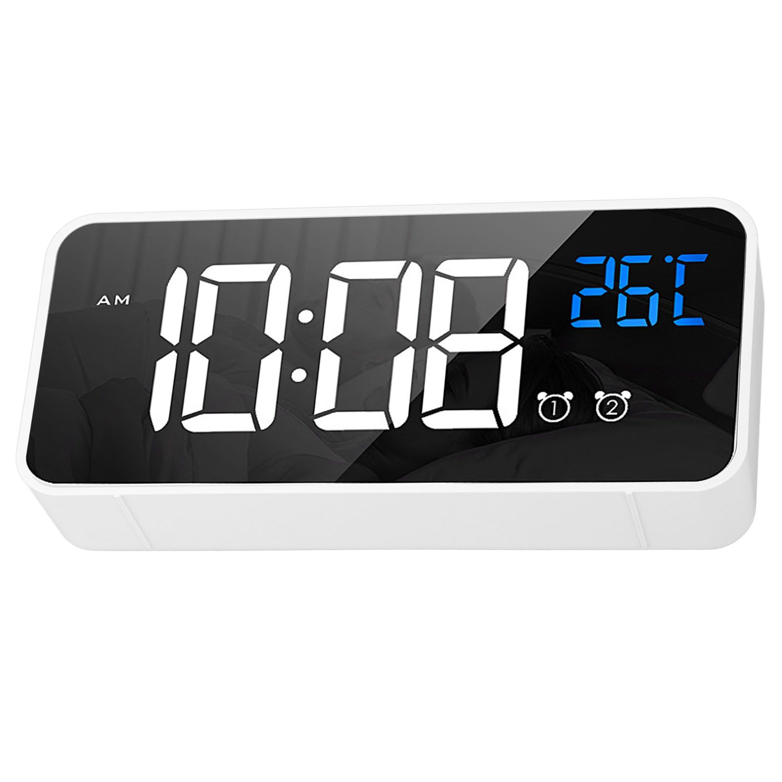 Mirror LED Alarm Clock Two Sets of Alarm Rechargeable Voice Activated Digital view 8