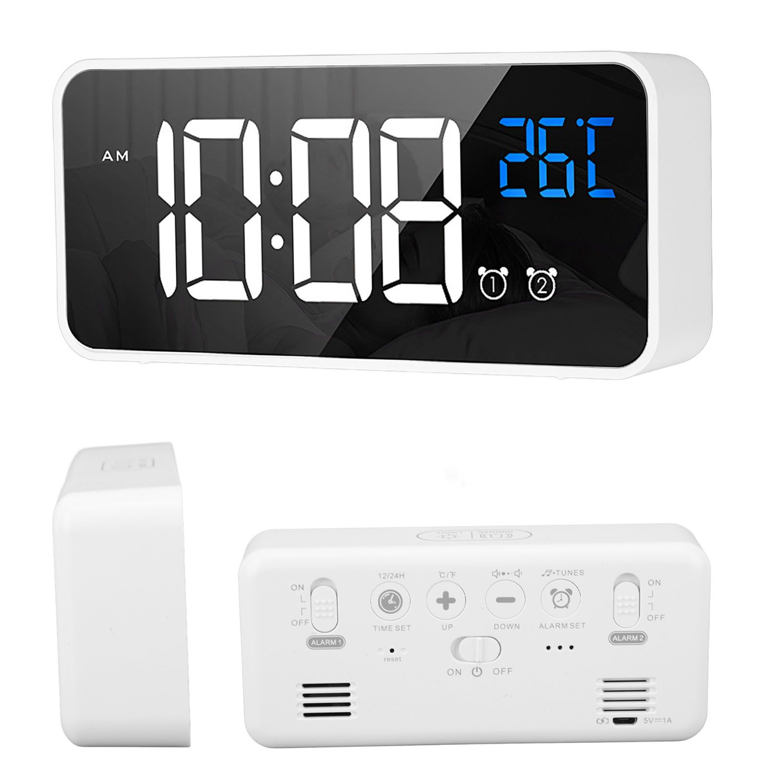 Mirror LED Alarm Clock Two Sets of Alarm Rechargeable Voice Activated Digital view 10