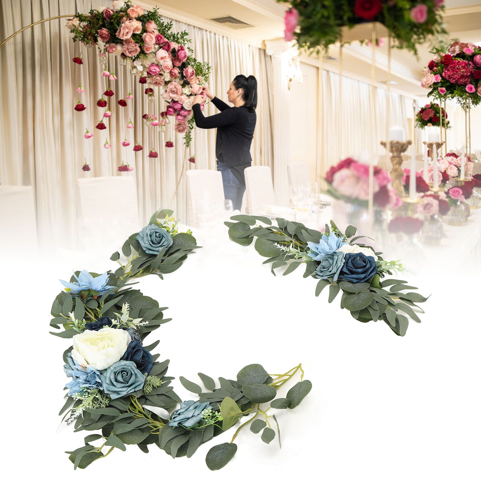 Faux Flower Swag Set Artificial Flower Arch Decor Wedding Welcome Reception view 11