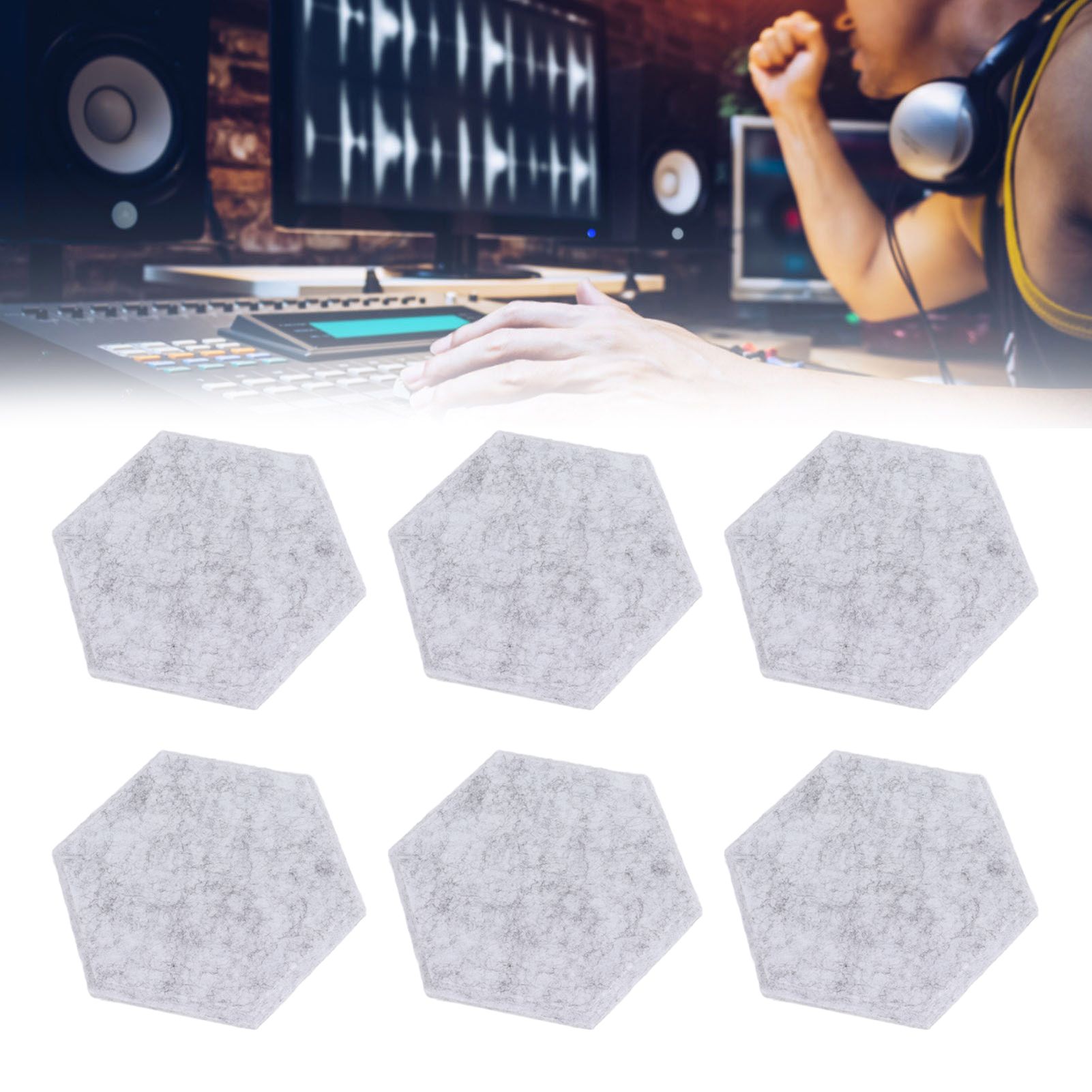 12PCS Hexagon Acoustic Panels High Density Sound Absorbing Panels Sound Proof view 12