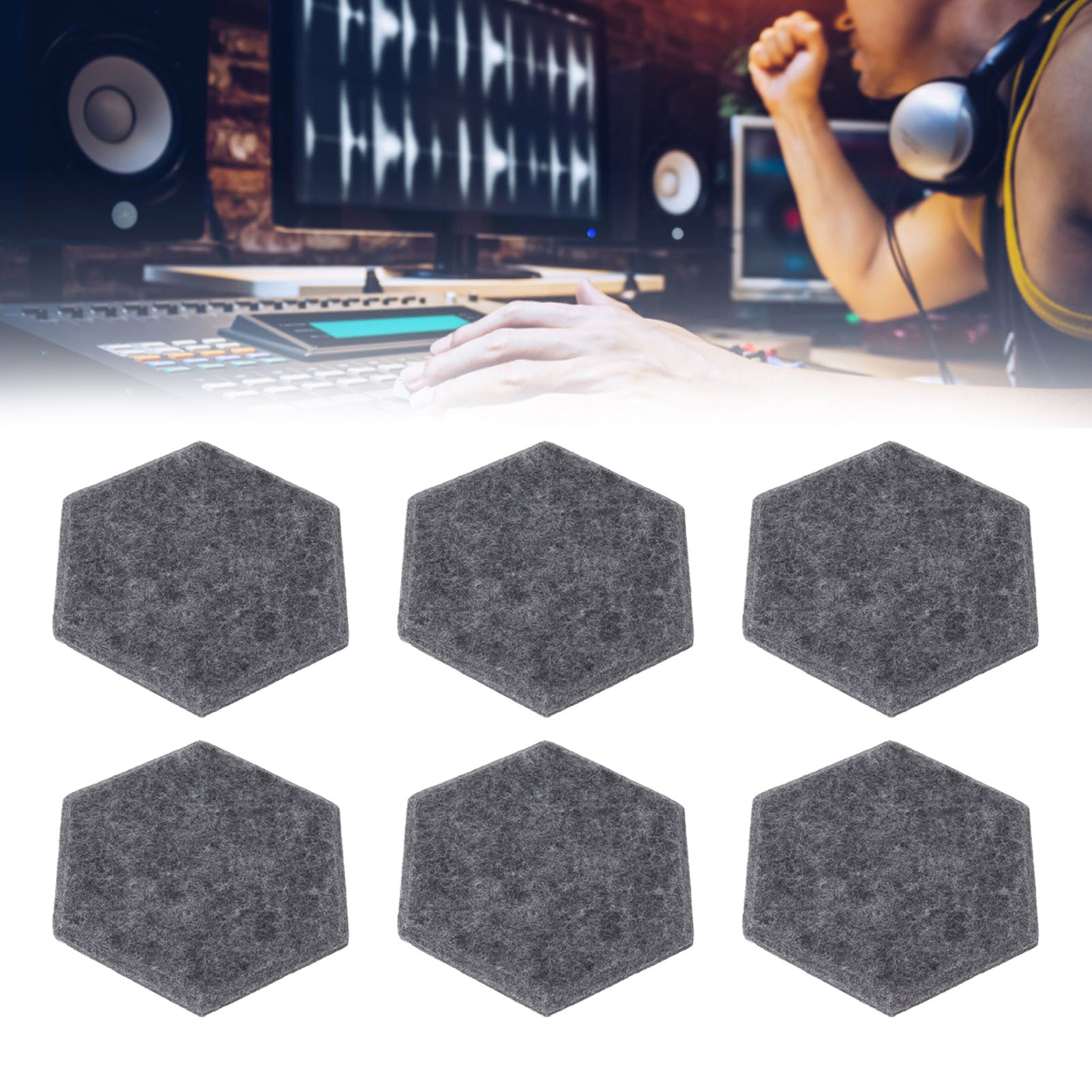 12PCS Hexagon Acoustic Panels High Density Sound Absorbing Panels Sound Proof view 12