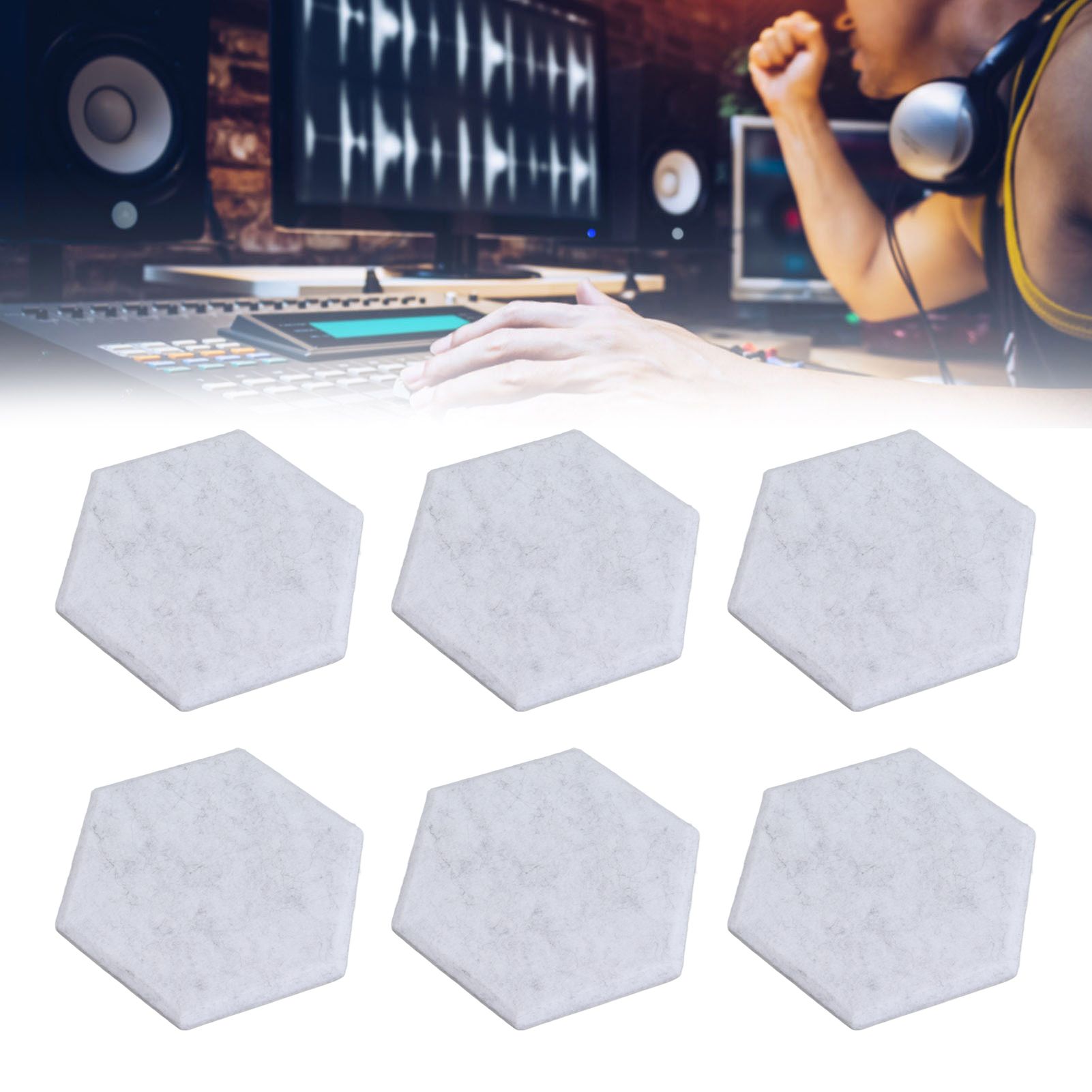 12PCS Hexagon Acoustic Panels High Density Sound Absorbing Panels Sound Proof view 12