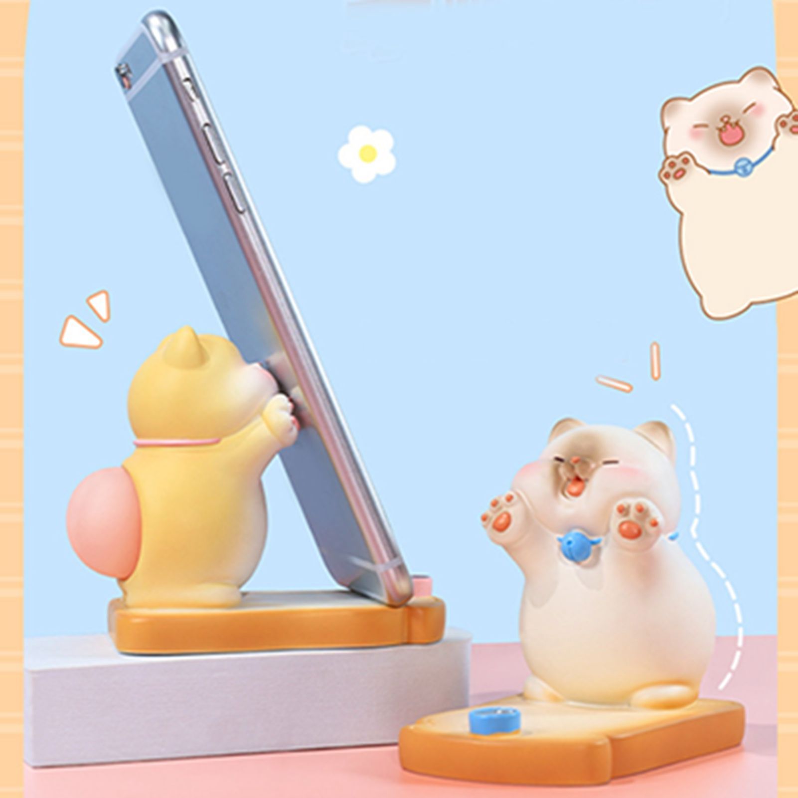 Cute Cat Cellphone Holder Resin Mini Portable Mobile Phone Stand Desk Ornament view 13
