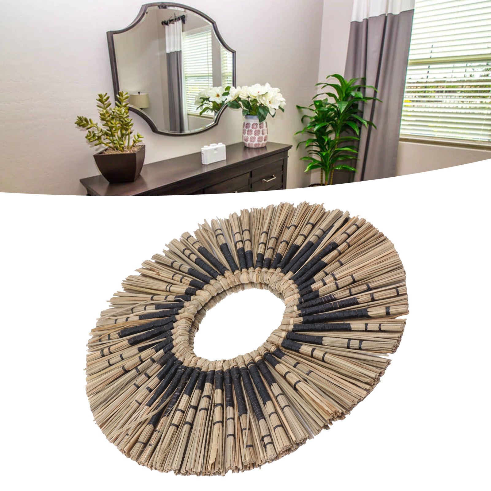 Seagrass Wall Mirror Hand Woven Decorative Round Seagrass Hanging Mirror for view 12