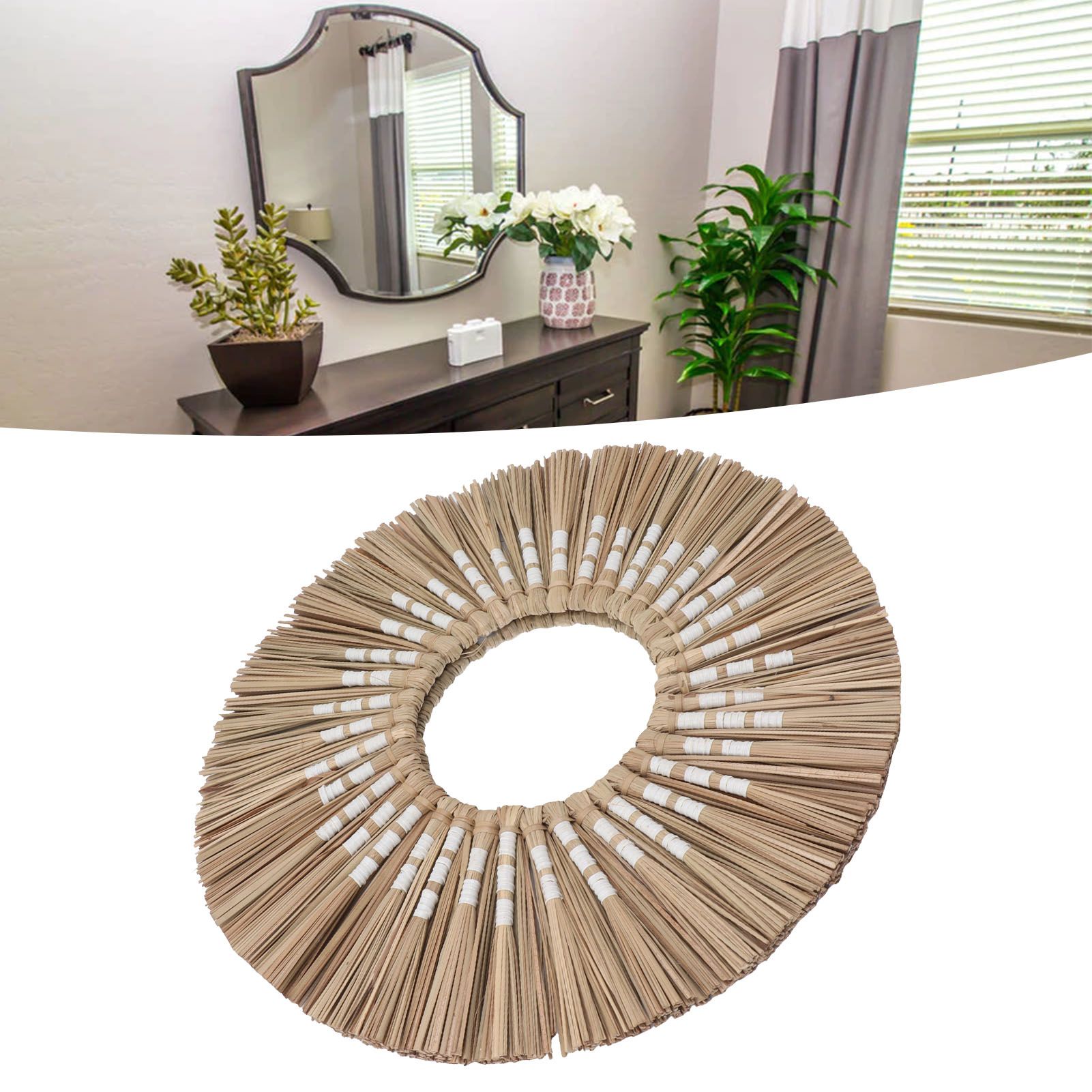 Seagrass Wall Mirror Hand Woven Decorative Round Seagrass Hanging Mirror for view 12