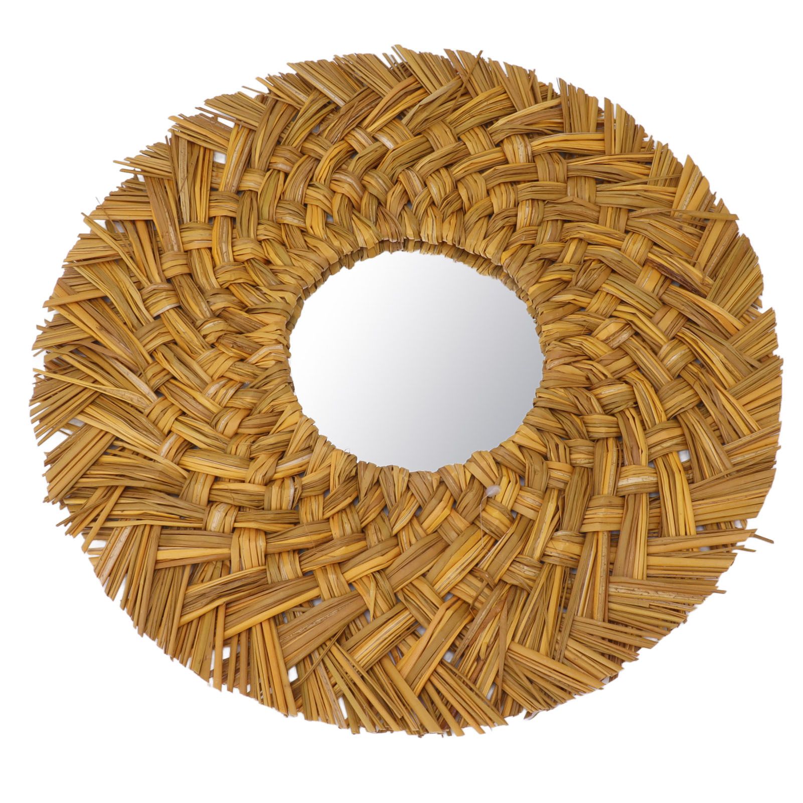 Straw Weaving Wall Mirror Retro Beautiful Woven Wall Hanging Mirror for Dorm view 3